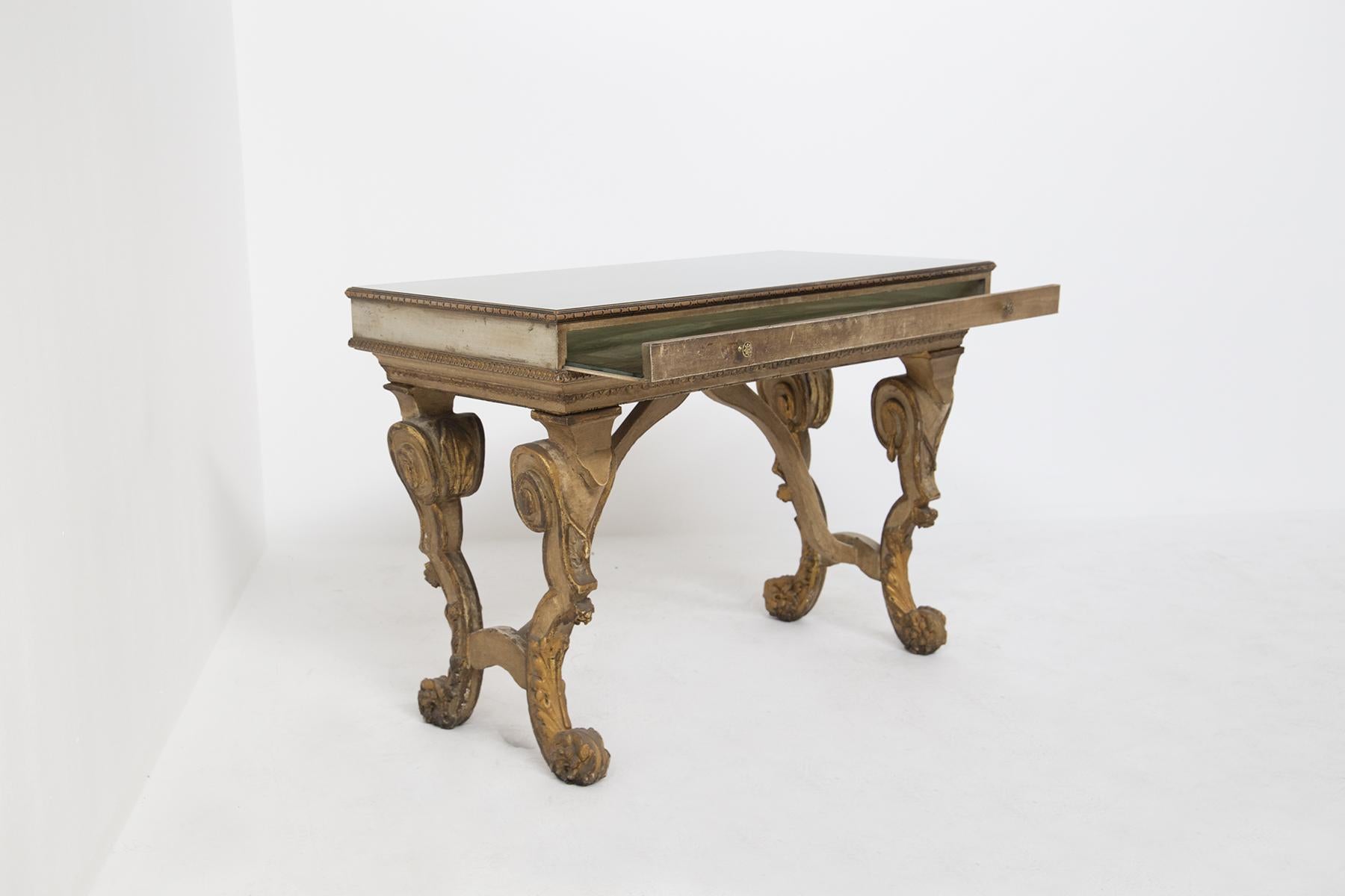 Baroque Antique Desk in Gilded Wood and Glass 2