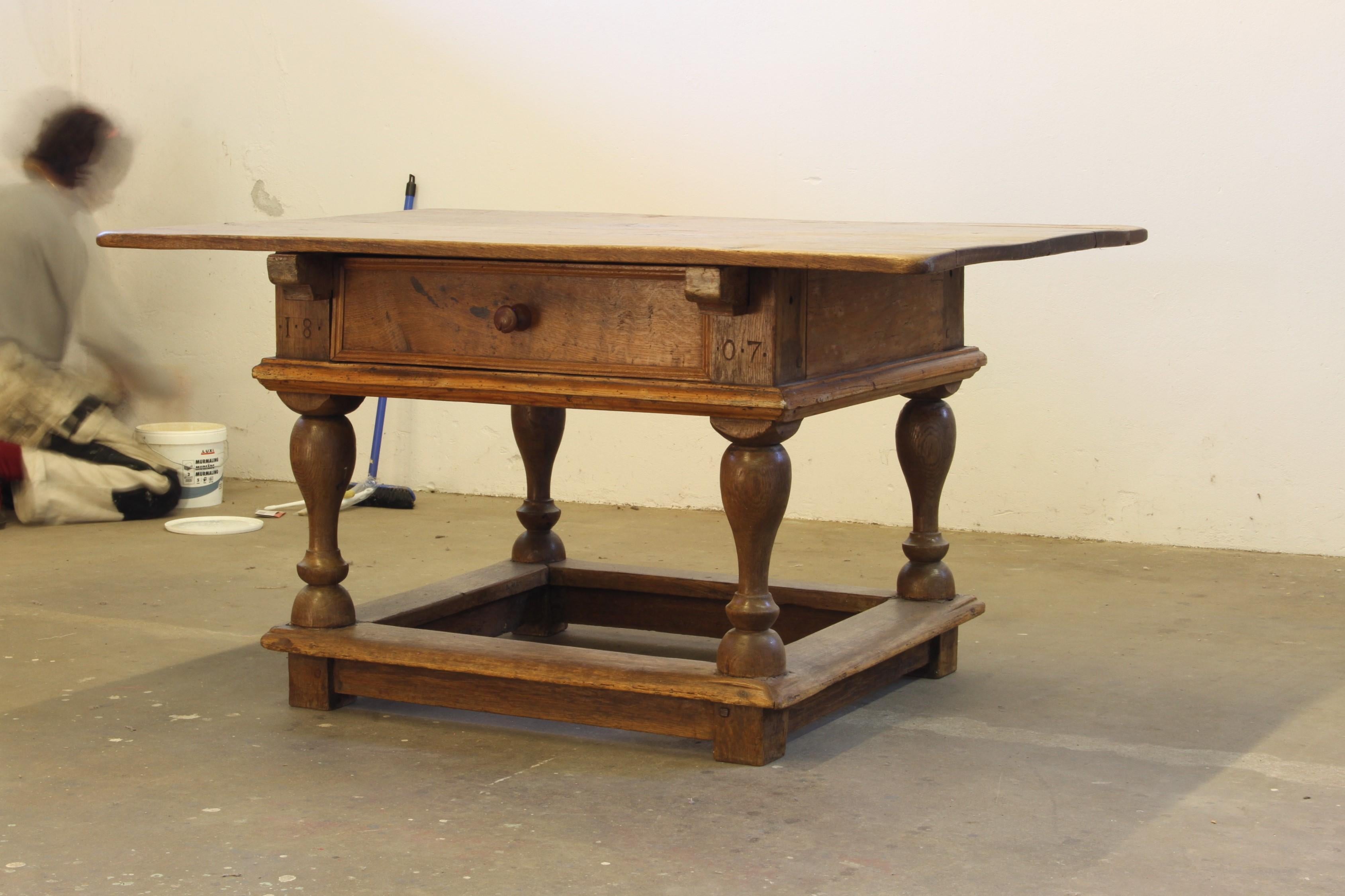 Baroque Antique Nordic Provincial Oak Table 1800s Rustic Farmhouse, Rich Patina For Sale 8