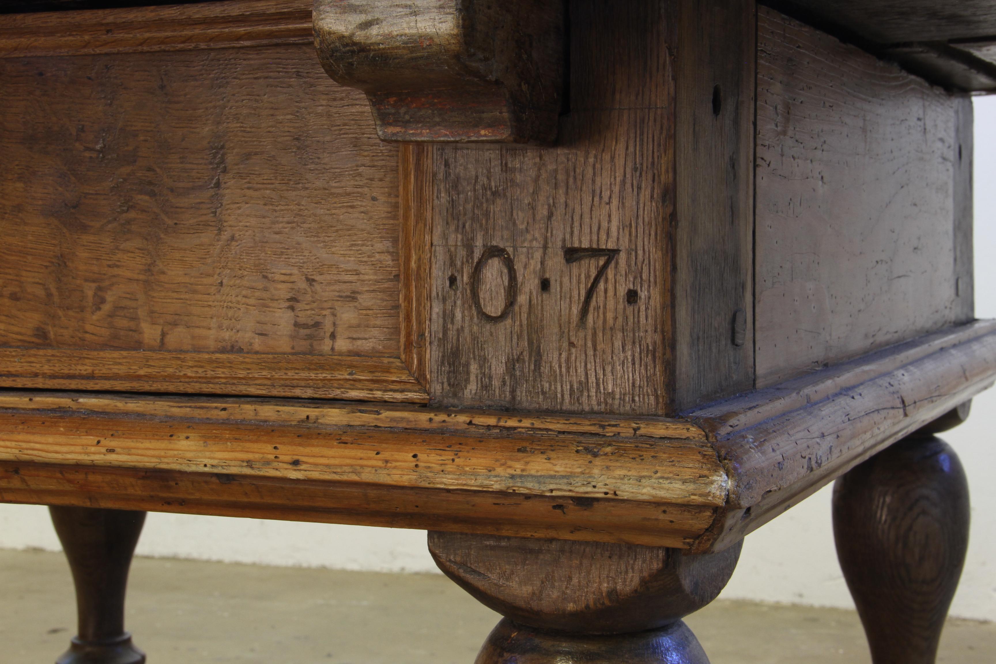 Baroque Antique Nordic Provincial Oak Table 1800s Rustic Farmhouse, Rich Patina For Sale 9