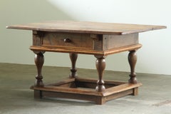 Baroque Antique Nordic Provincial Oak Table 1800s Rustic Farmhouse, Rich Patina