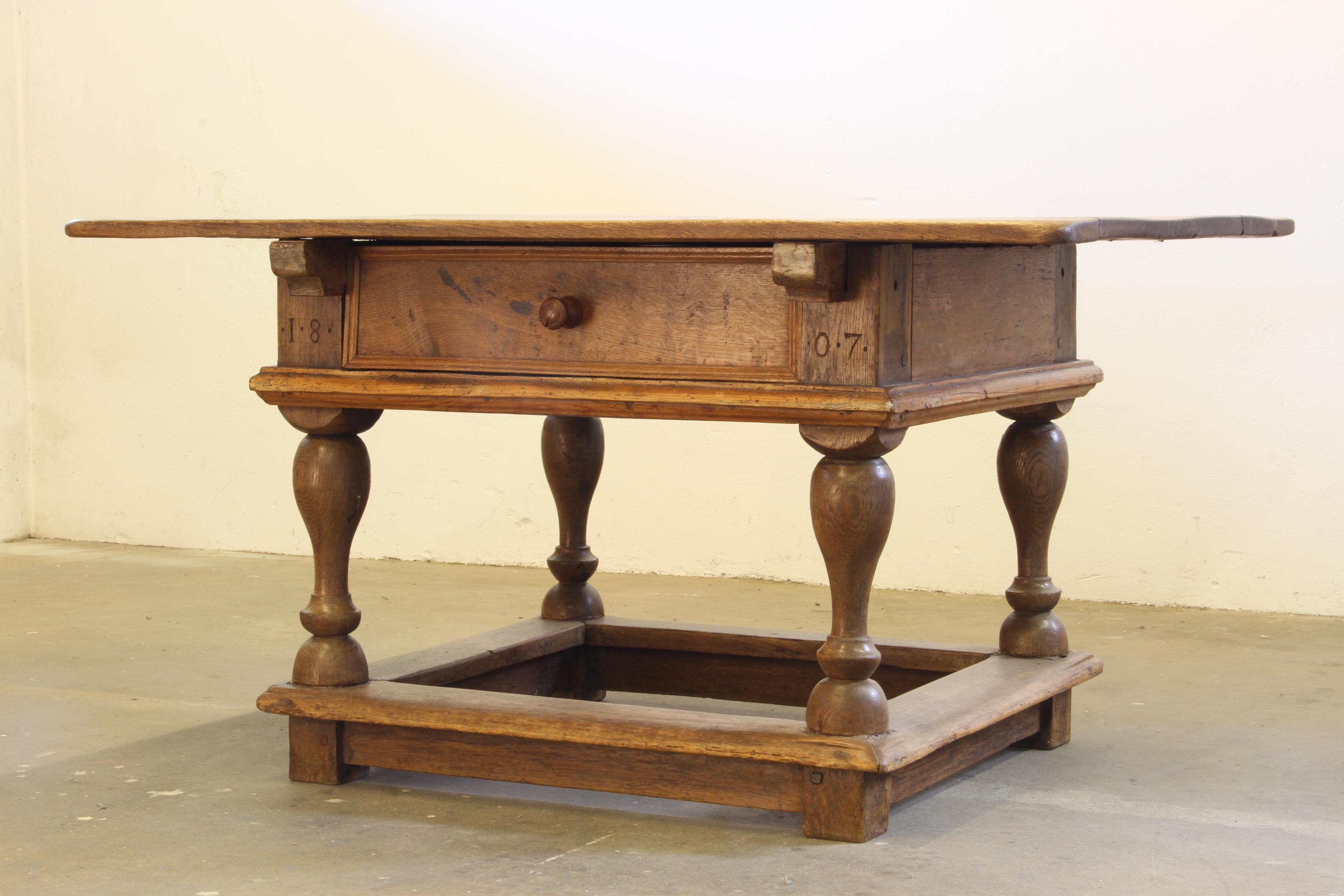 Baroque Antique Nordic Provincial Oak Table 1800s Rustic Farmhouse, Rich Patina For Sale 16