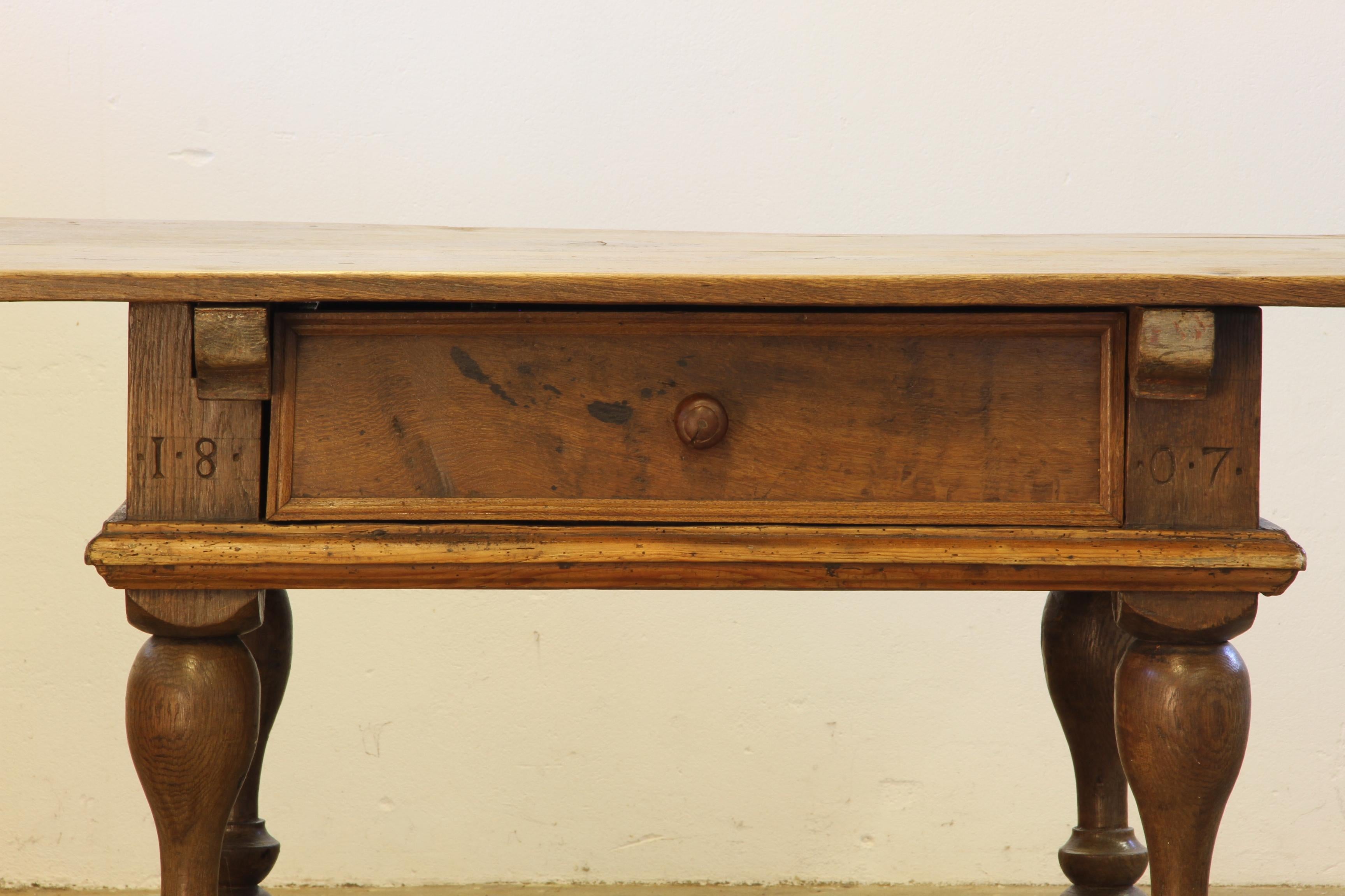 19th Century Baroque Antique Nordic Provincial Oak Table 1800s Rustic Farmhouse, Rich Patina For Sale
