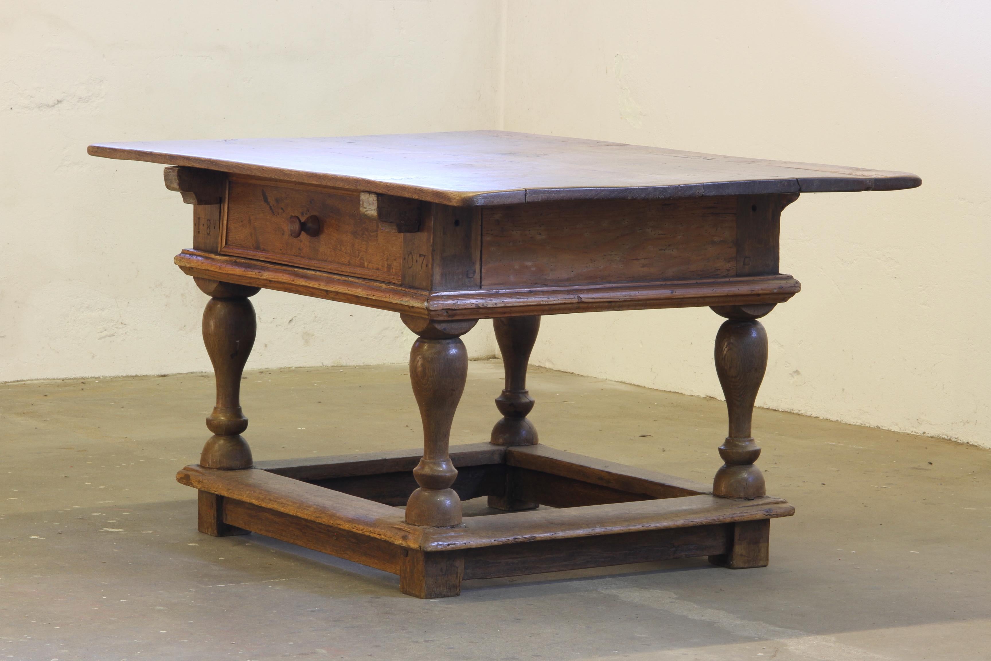 Baroque Antique Nordic Provincial Oak Table 1800s Rustic Farmhouse, Rich Patina For Sale 1