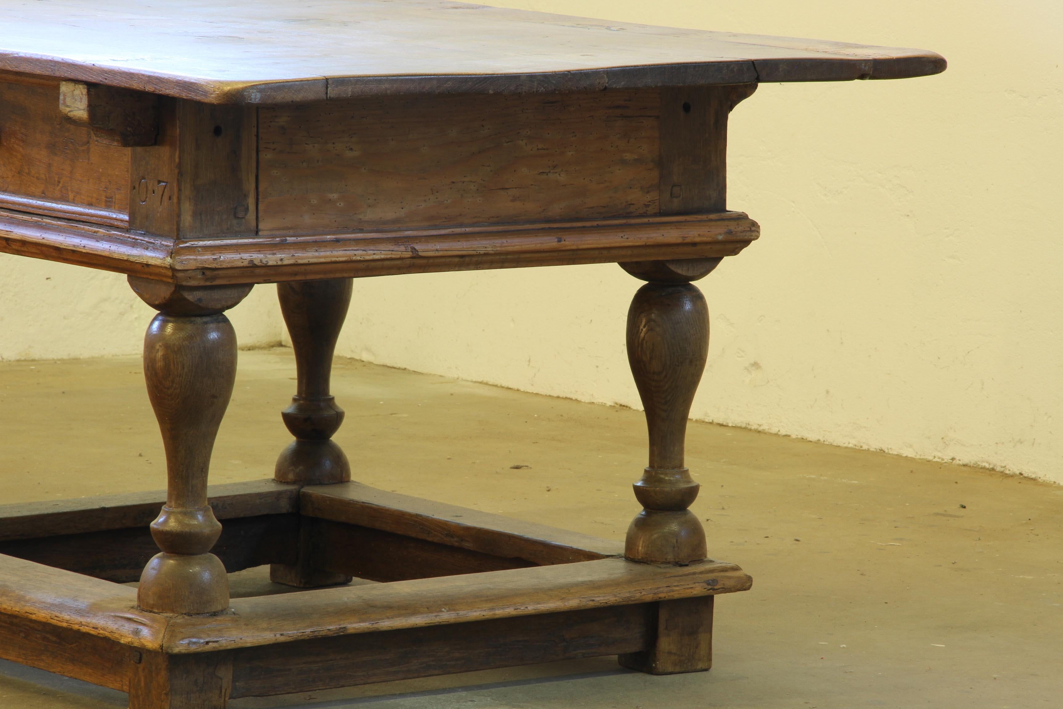 Baroque Antique Nordic Provincial Oak Table 1800s Rustic Farmhouse, Rich Patina For Sale 2