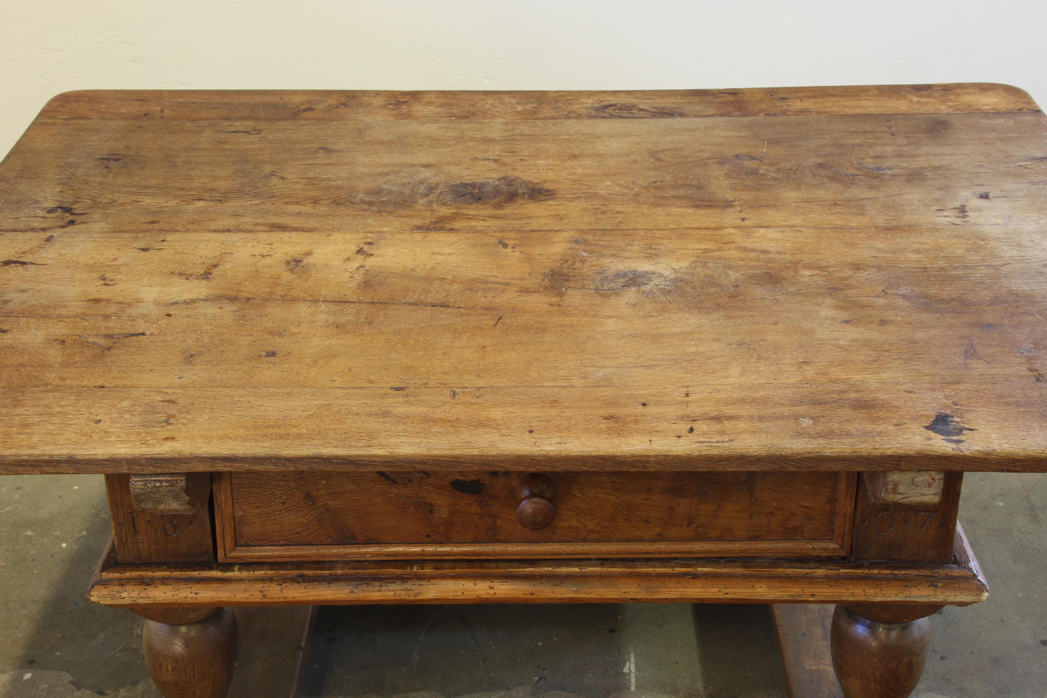 Baroque Antique Nordic Provincial Oak Table 1800s Rustic Farmhouse, Rich Patina For Sale 3