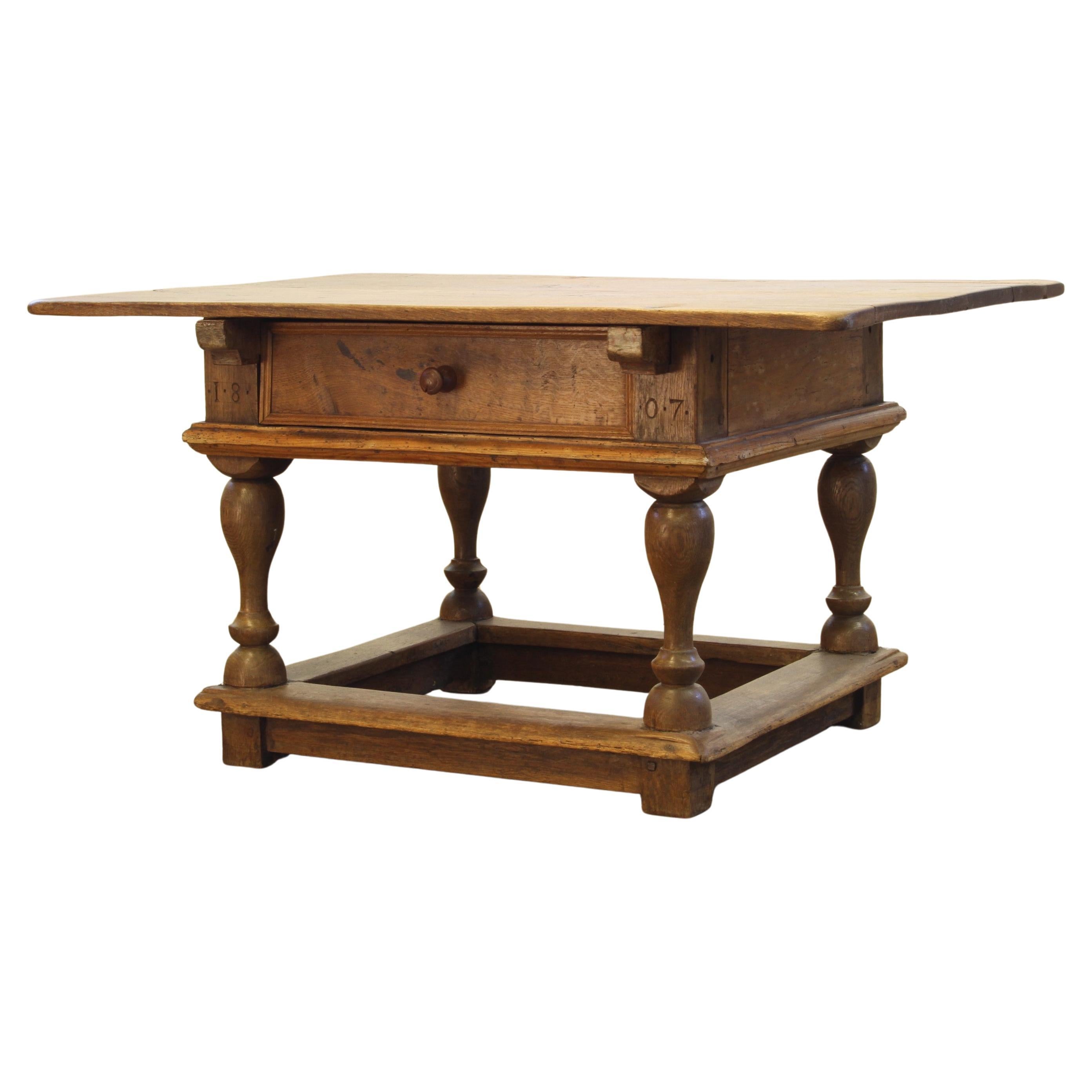Baroque Antique Nordic Provincial Oak Table 1800s Rustic Farmhouse, Rich Patina For Sale