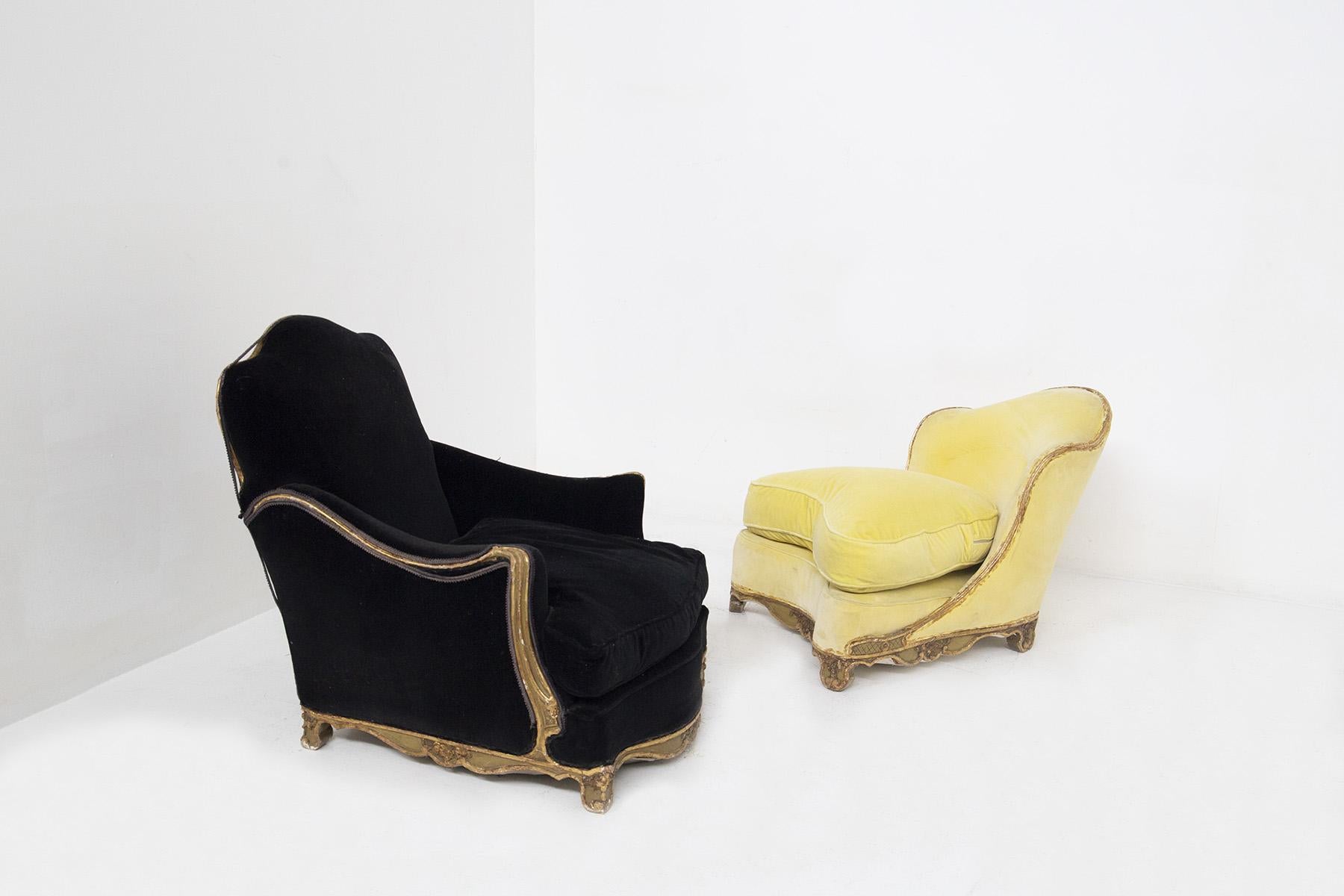 Baroque Armchair in Giltwood and Black Velvet In Good Condition For Sale In Milano, IT