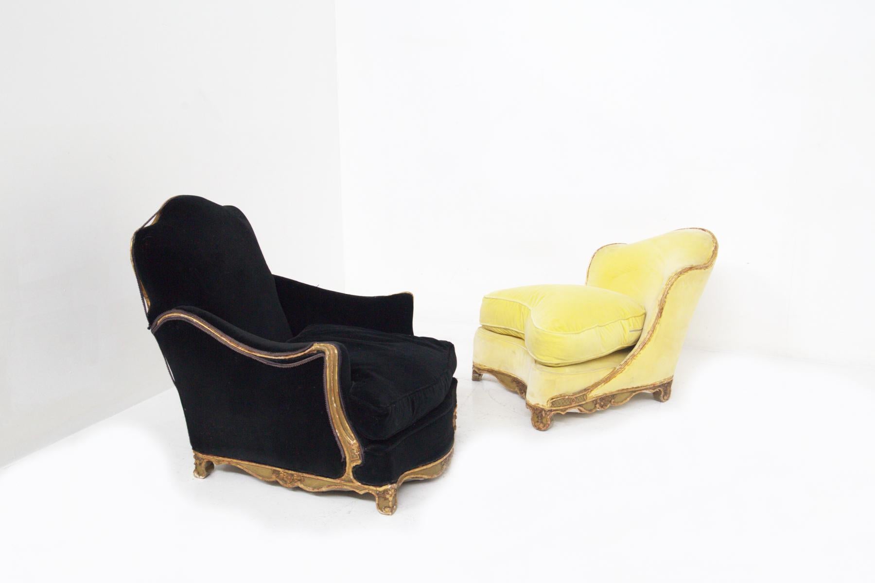 Baroque Armchair in Giltwood and Yellow Velvet For Sale 7