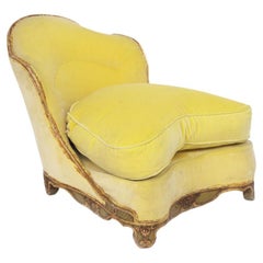 Baroque Armchair in Giltwood and Yellow Velvet