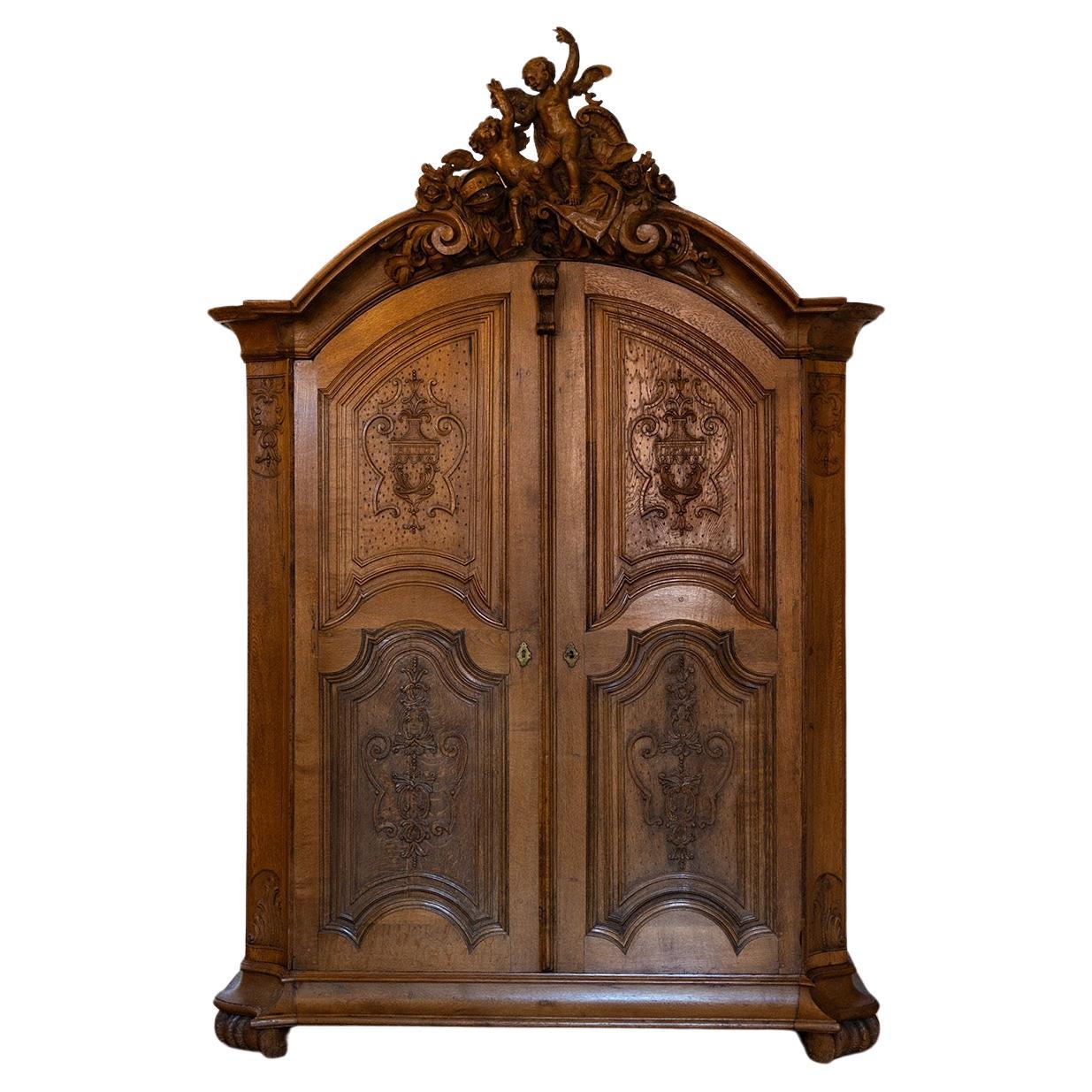 Baroque Armoire in Oak, 18th / 20th century For Sale