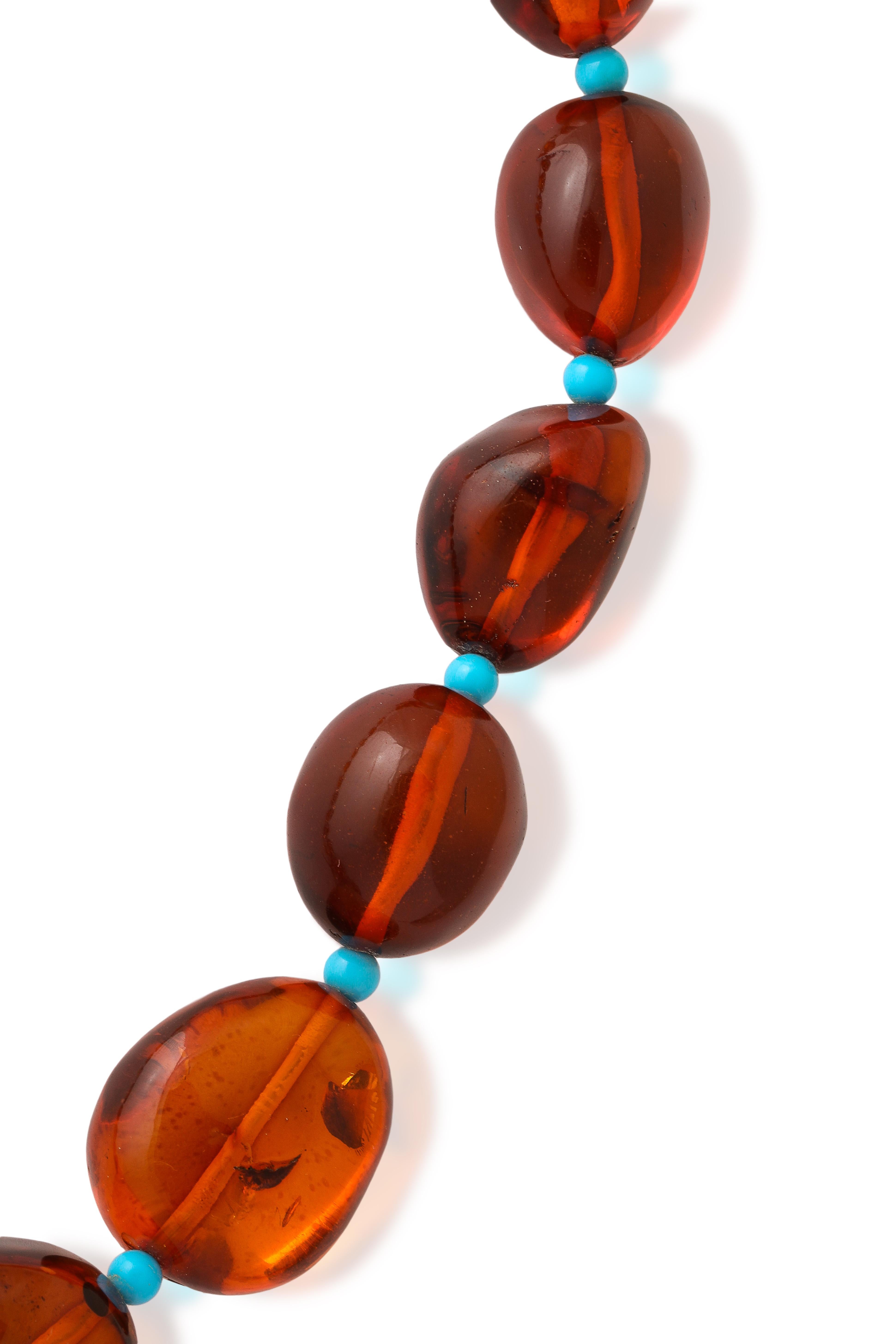 Mixed Cut Baroque Baltic Amber and Turquoise Necklace For Sale