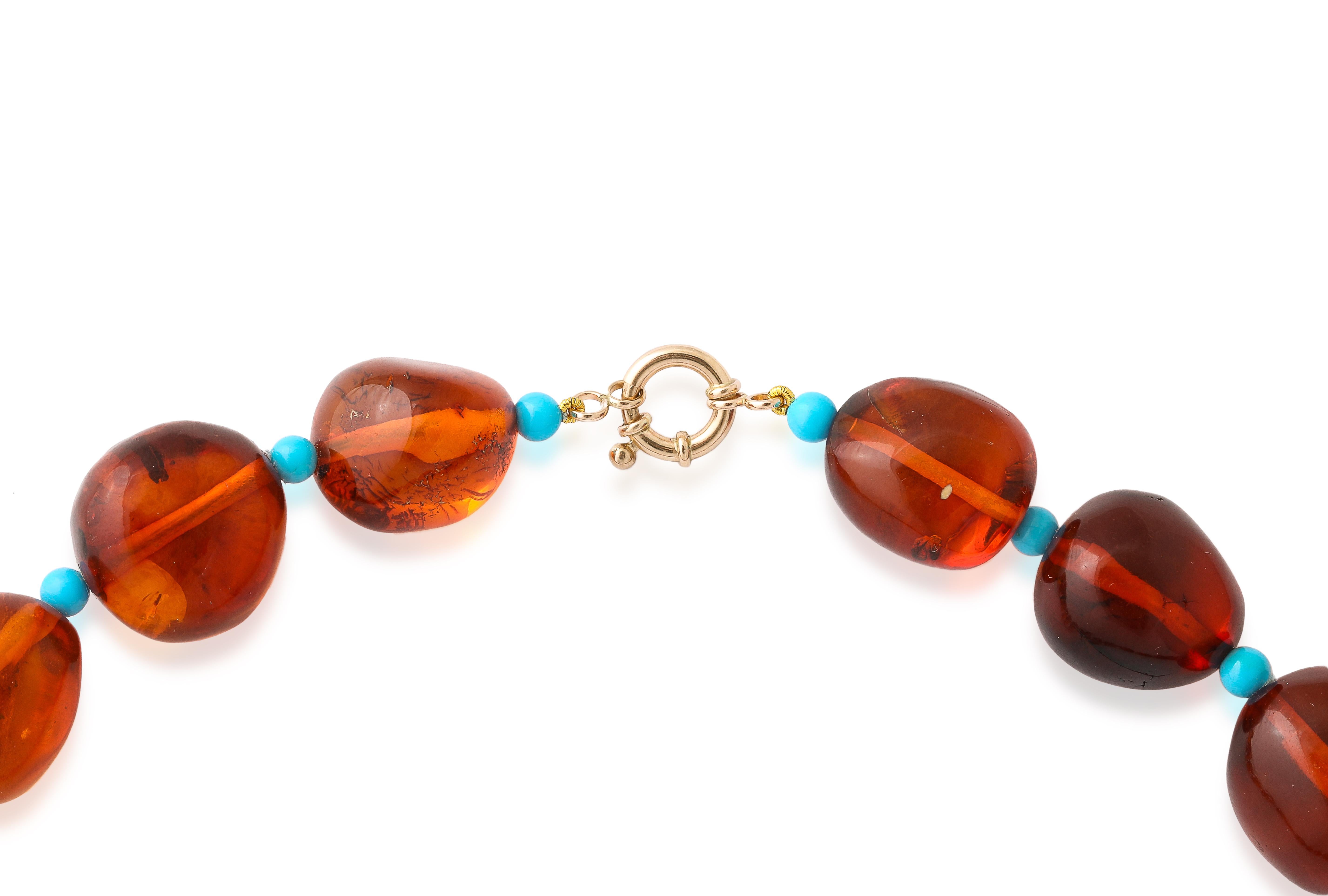 Baroque Baltic Amber and Turquoise Necklace In New Condition For Sale In Bal Harbour, FL