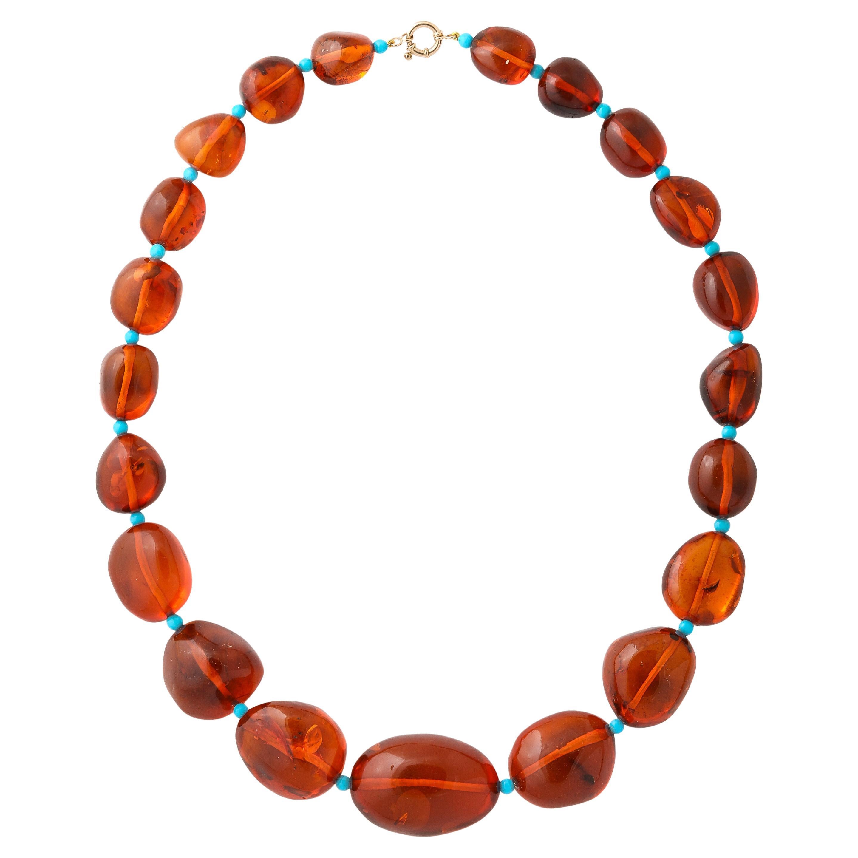 Baroque Baltic Amber and Turquoise Necklace For Sale