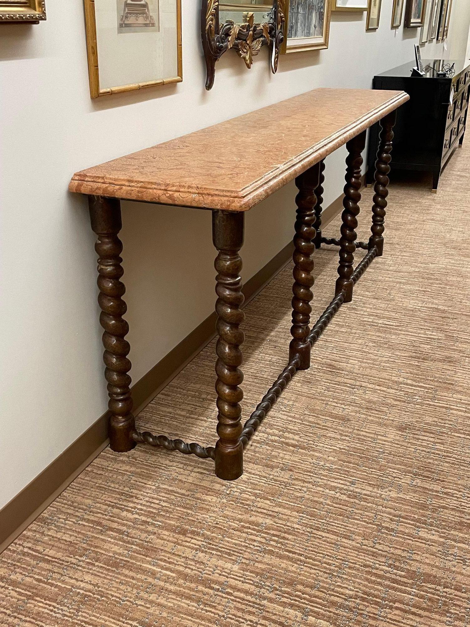 Baroque, Barley Twist Console Table, Tortoise, Marble, Bronze, 19th Century For Sale 2