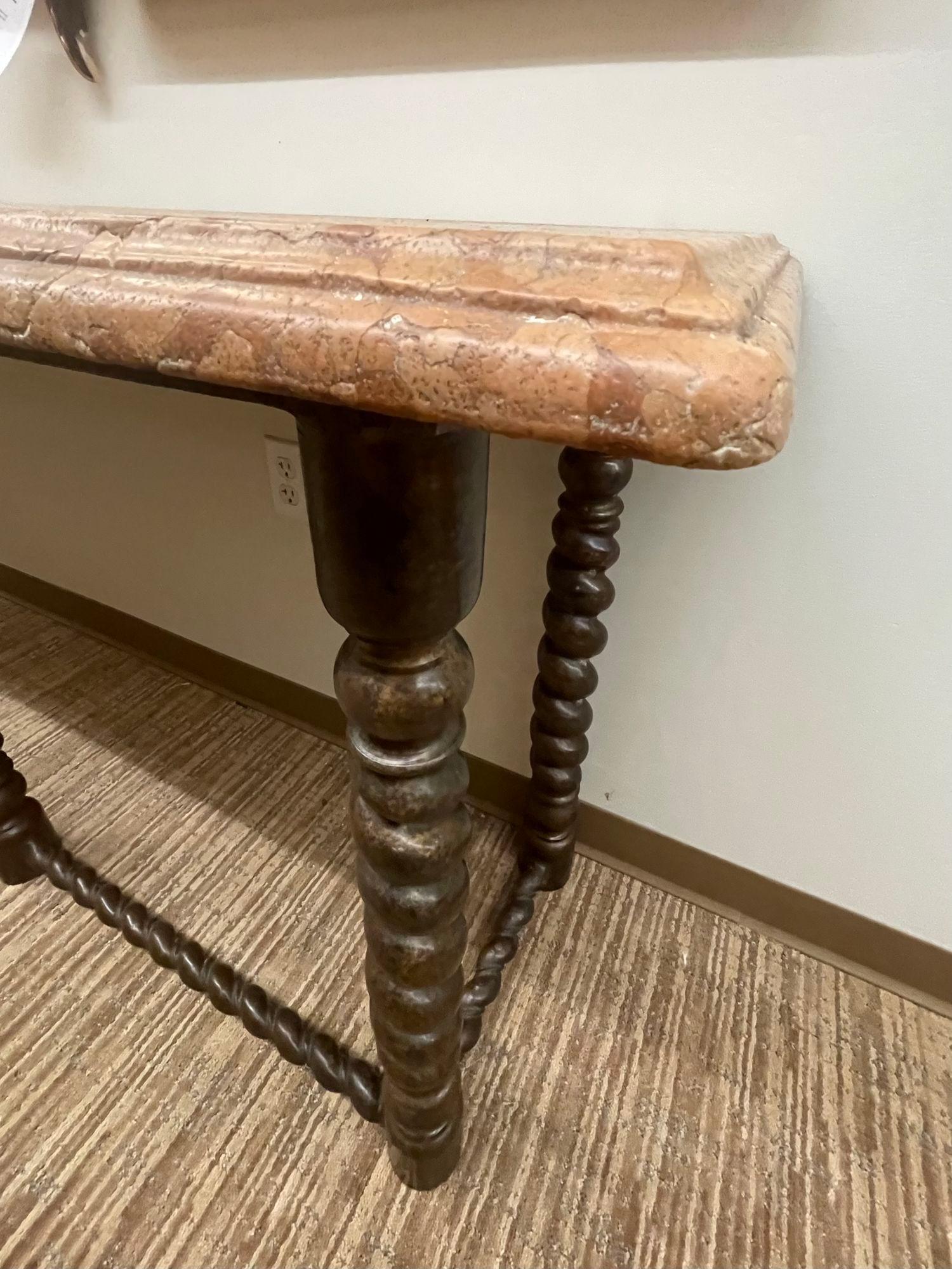 Baroque, Barley Twist Console Table, Tortoise, Marble, Bronze, 19th Century For Sale 4