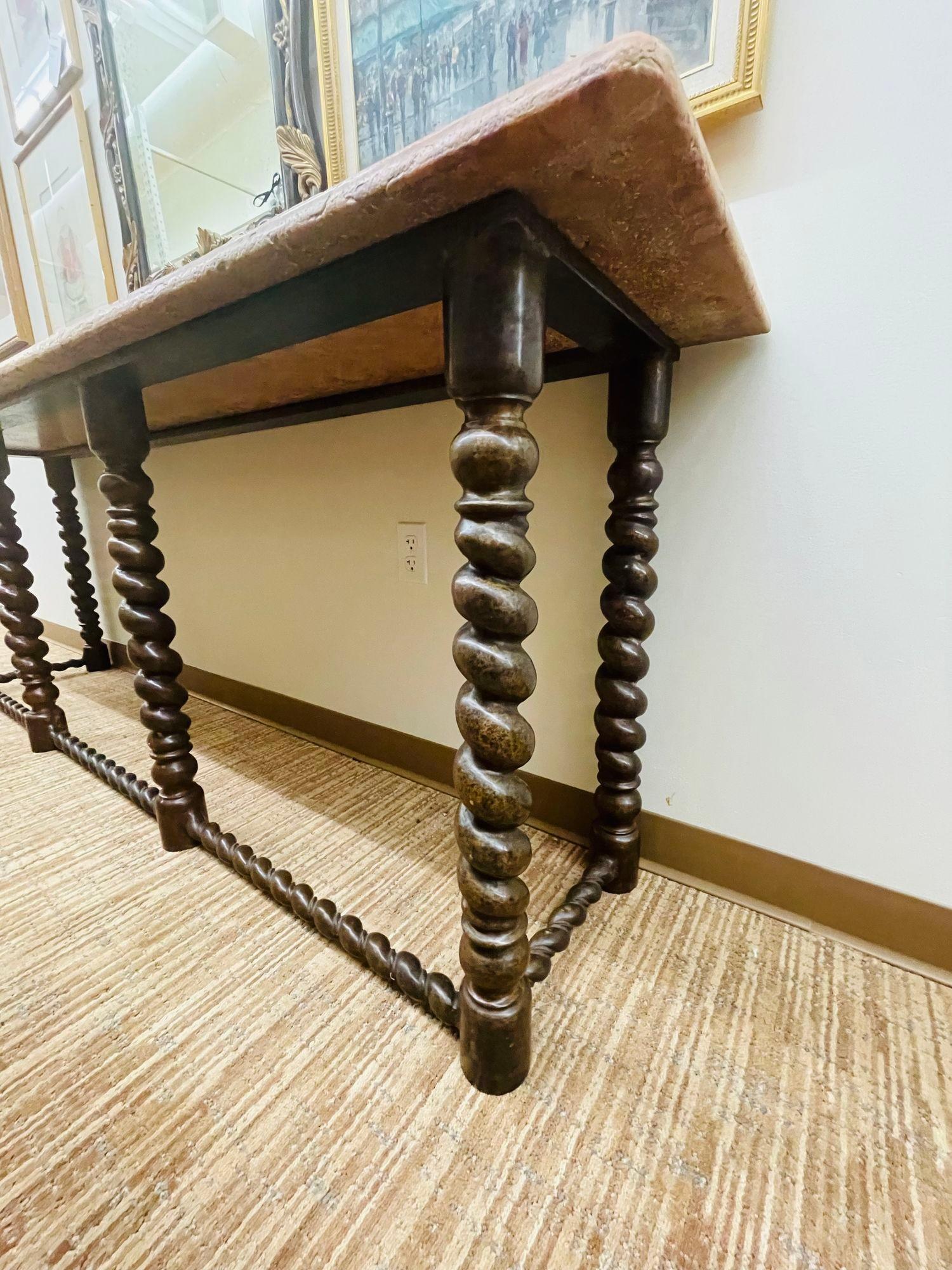 Baroque, Barley Twist Console Table, Tortoise, Marble, Bronze, 19th Century For Sale 5