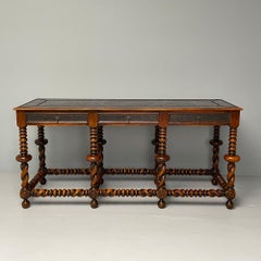 Baroque, Barley Twist Console, Turned Wood, Gray Etched Metal, USA, 2000s