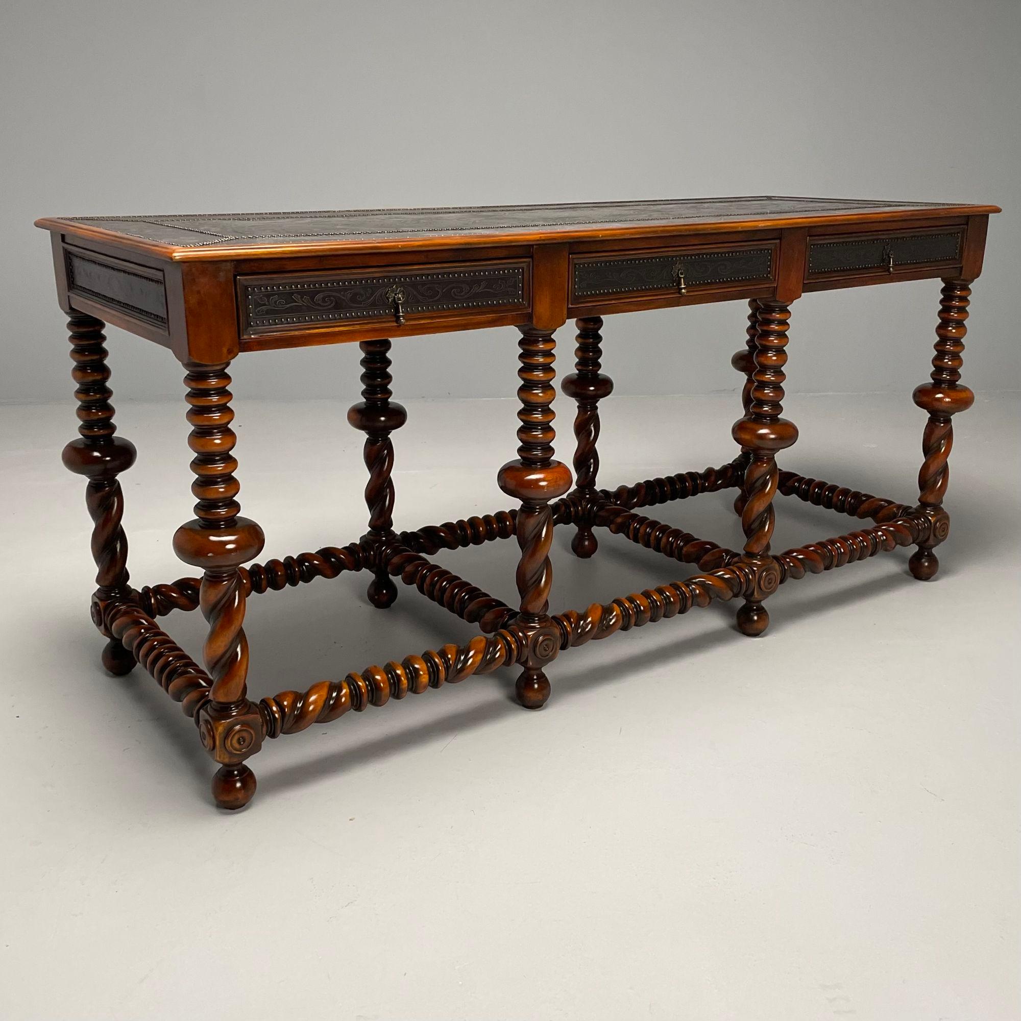 American Baroque, Barley Twist Console, Turned Wood, Gray Etched Metal, USA, 2000s For Sale