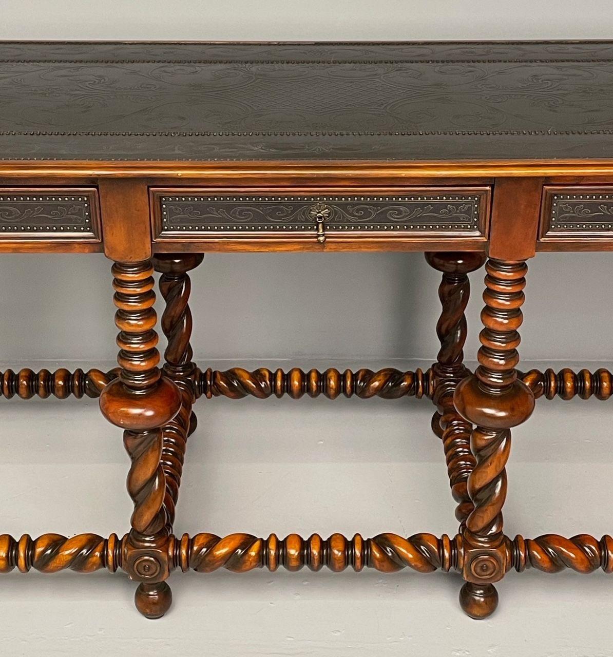 Baroque, Barley Twist Console, Turned Wood, Gray Etched Metal, USA, 2000s For Sale 4