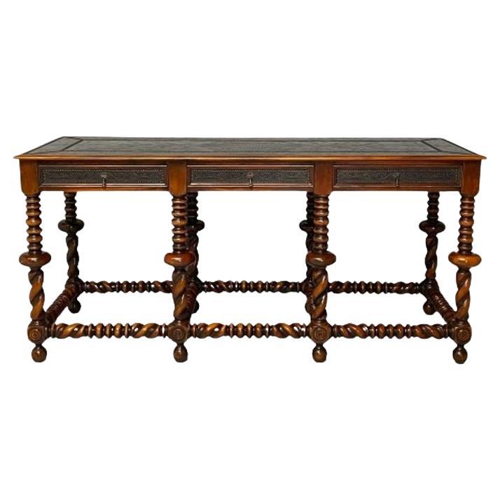 Baroque, Barley Twist Console, Turned Wood, Gray Etched Metal, USA, 2000s For Sale