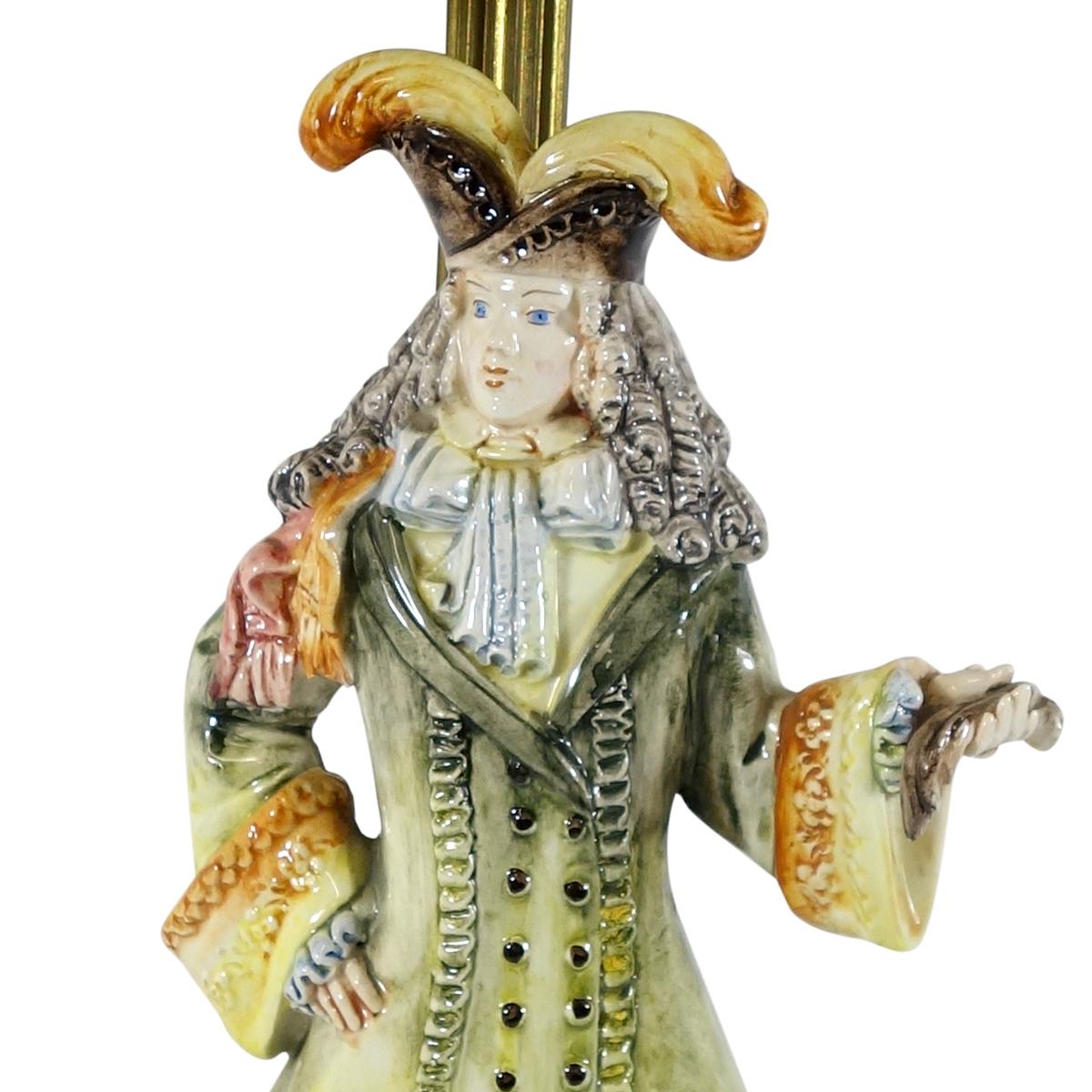 Mid-20th Century Baroque Bassano Porcelain Table Lamp of an Italian Aristocrat For Sale