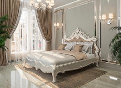 Baroque Bed from Oak or Beech, Wood Bed Frame