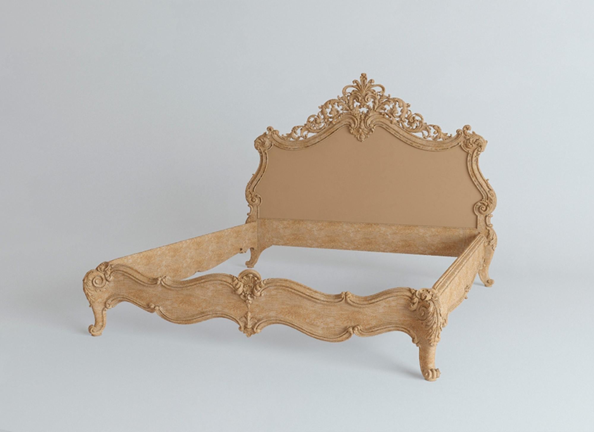 Woodwork Baroque Bed from Oak or Beech, Wood Bed Frame For Sale