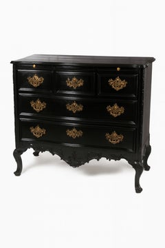 Baroque Black Lacquer Chest Of Drawers, 19th Century