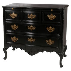Baroque Black Lacquer Chest Of Drawers, 19th Century