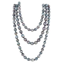 Baroque Black Pearl Diamond 18 Karat White Gold 64 Inch Necklace