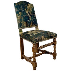 Baroque Bleached Walnut Flemish 18th Century Tapestry Side Chair, Green