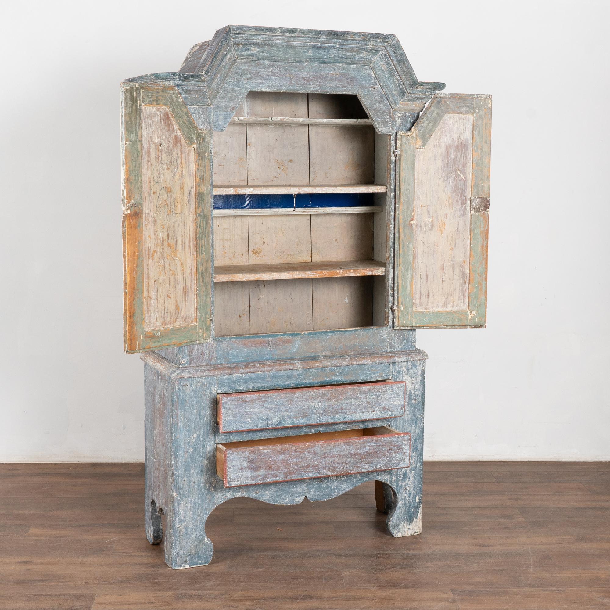 Swedish Baroque Blue Painted Pine Cabinet, Sweden circa 1820-40 For Sale