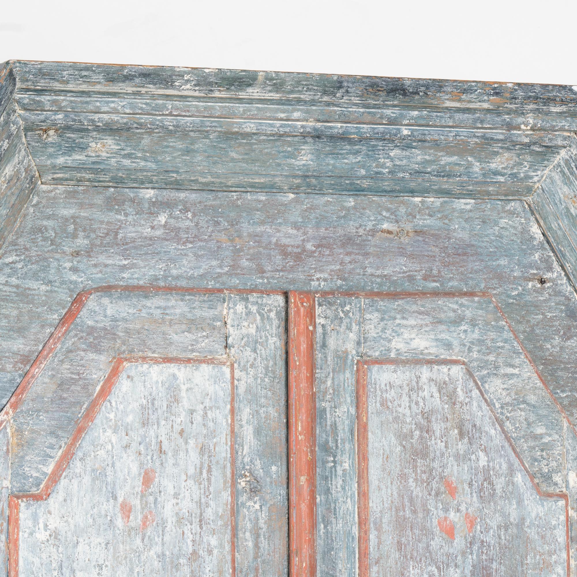 19th Century Baroque Blue Painted Pine Cabinet, Sweden circa 1820-40 For Sale