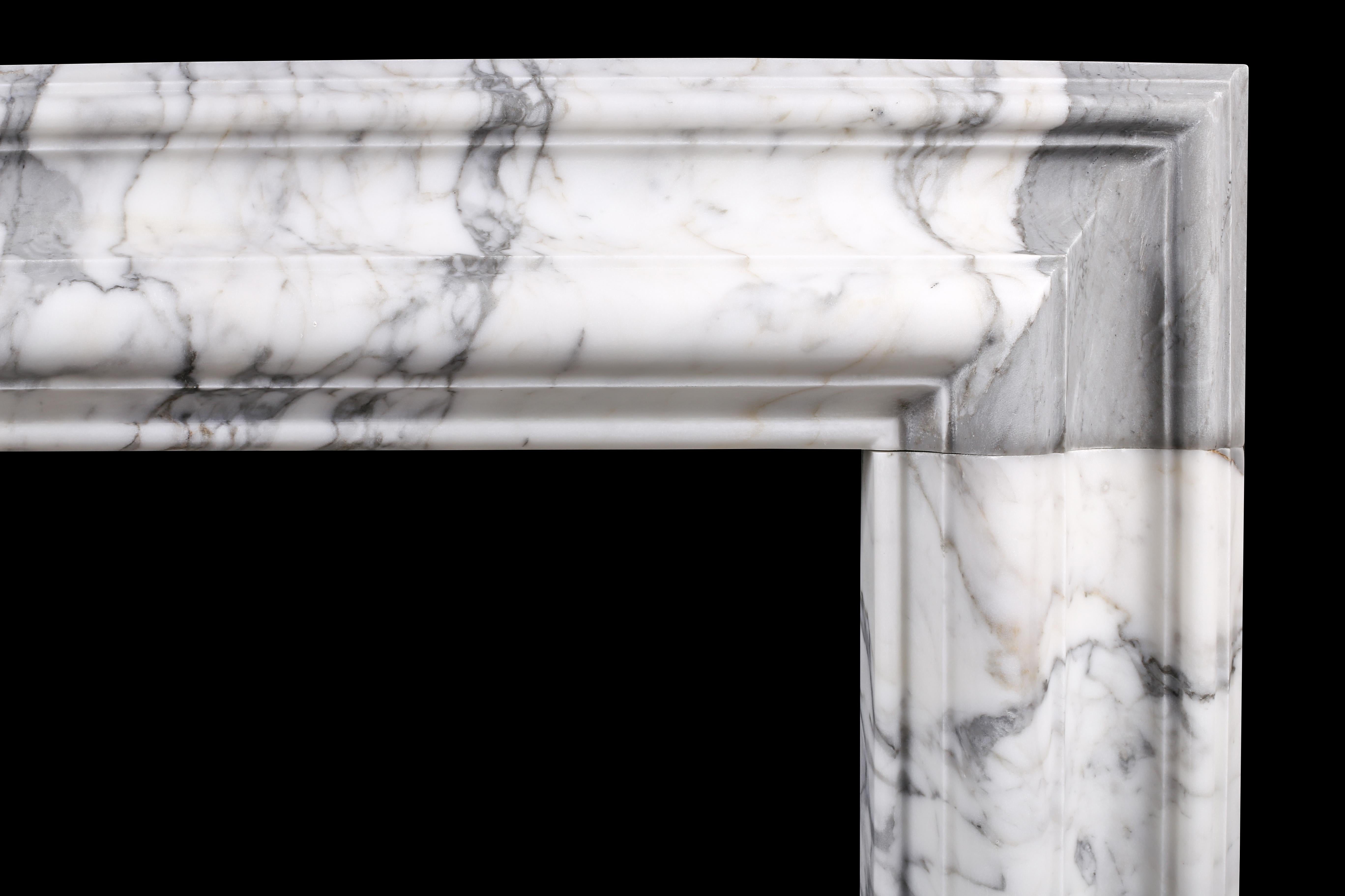 Queen Anne Baroque Bolection Chimneypiece in Italian White Statuary Marble Fireplace 4