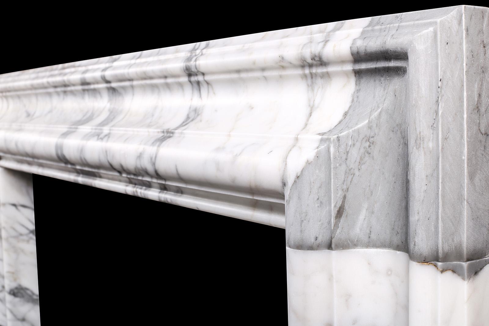 Contemporary Baroque Bolection Chimneypiece in Italian White Statuary Marble Fireplace
