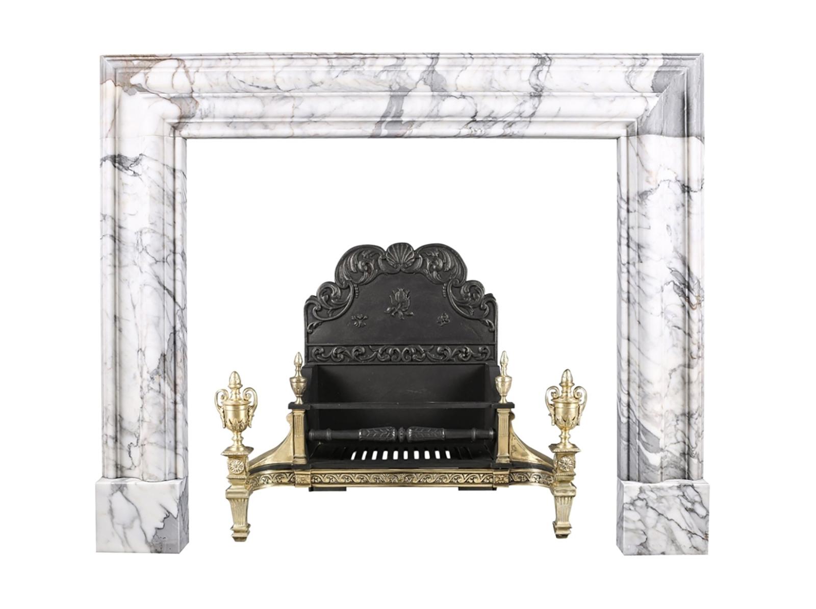 Baroque Bolection Chimneypiece in Italian White Statuary Marble Fireplace 1