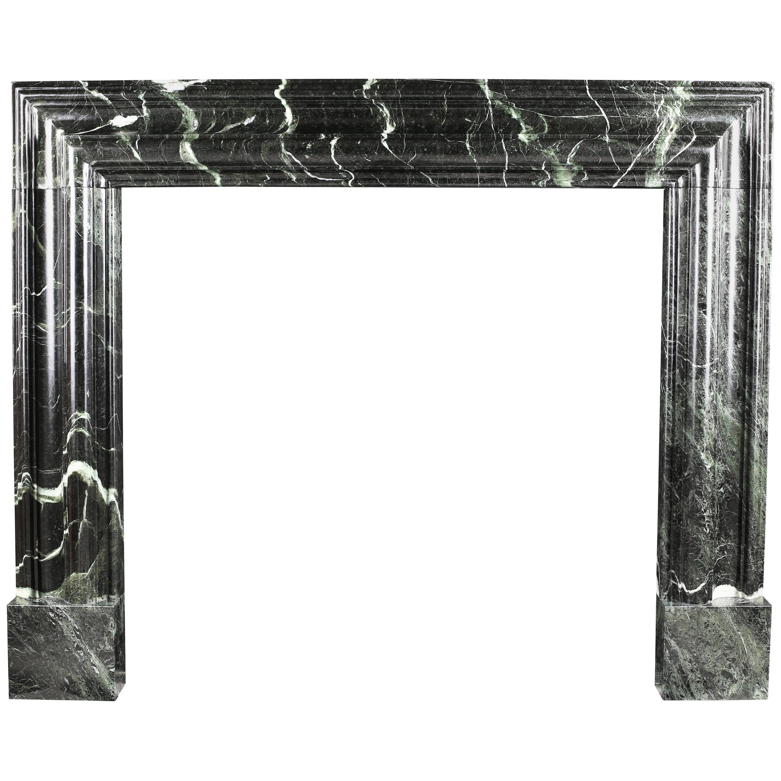 Baroque Bolection Fireplace Mantel in Italian Verde Antico Marble For Sale