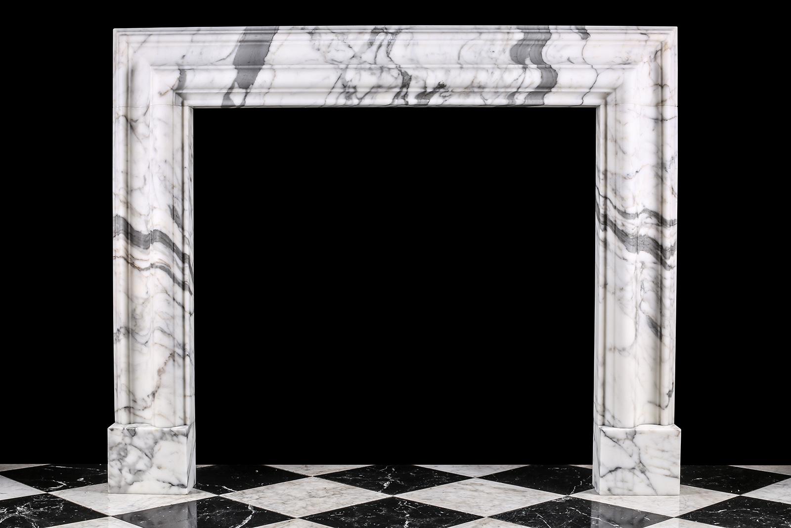 Georgian Baroque Bolection Fireplace Mantel in Italian White Statuary Marble For Sale