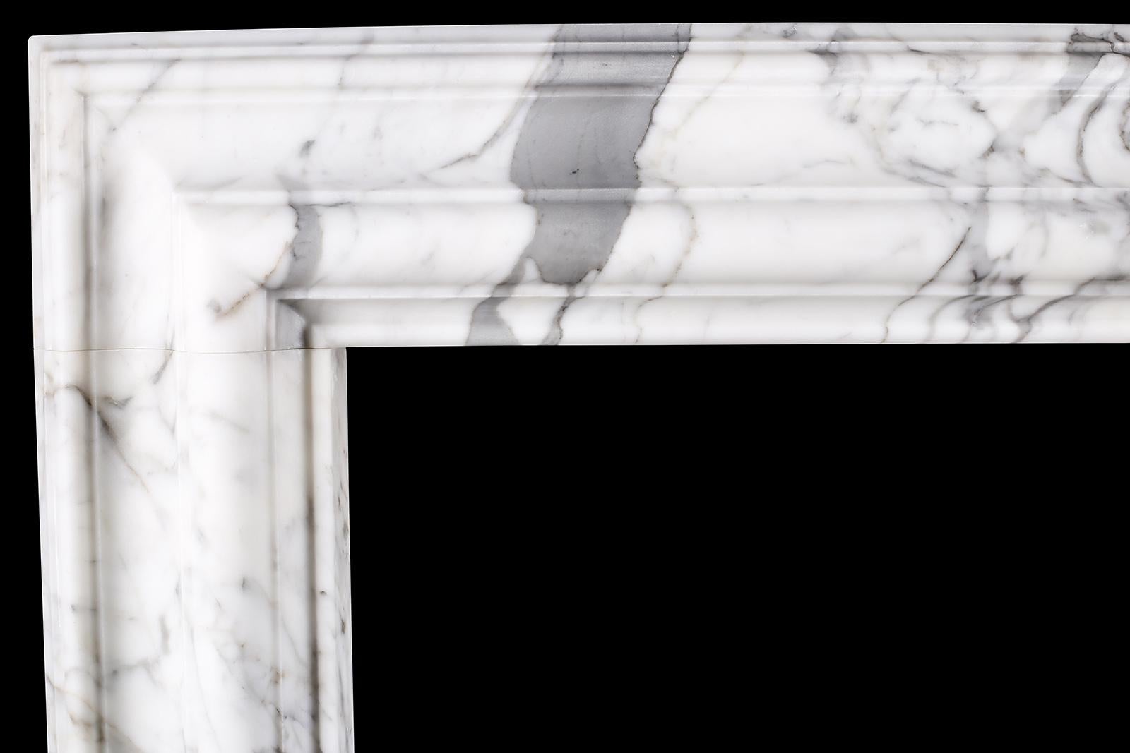 Baroque Bolection Fireplace Mantel in Italian White Statuary Marble In Excellent Condition For Sale In London, GB