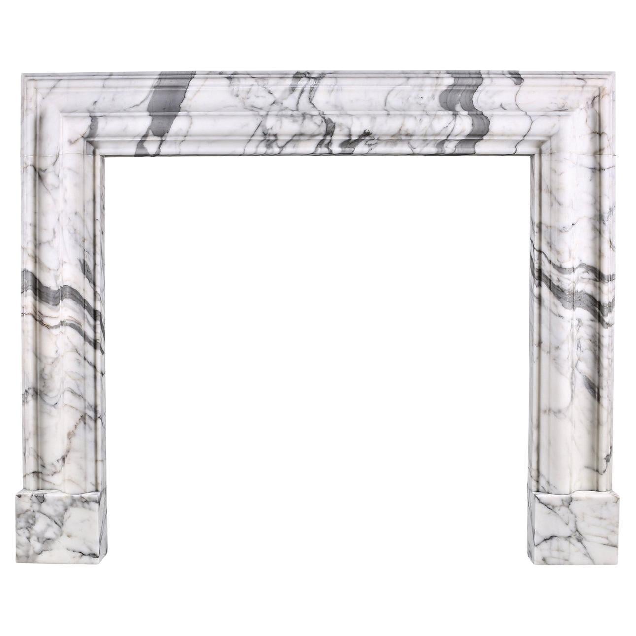 Baroque Bolection Fireplace Mantel in Italian White Statuary Marble For Sale