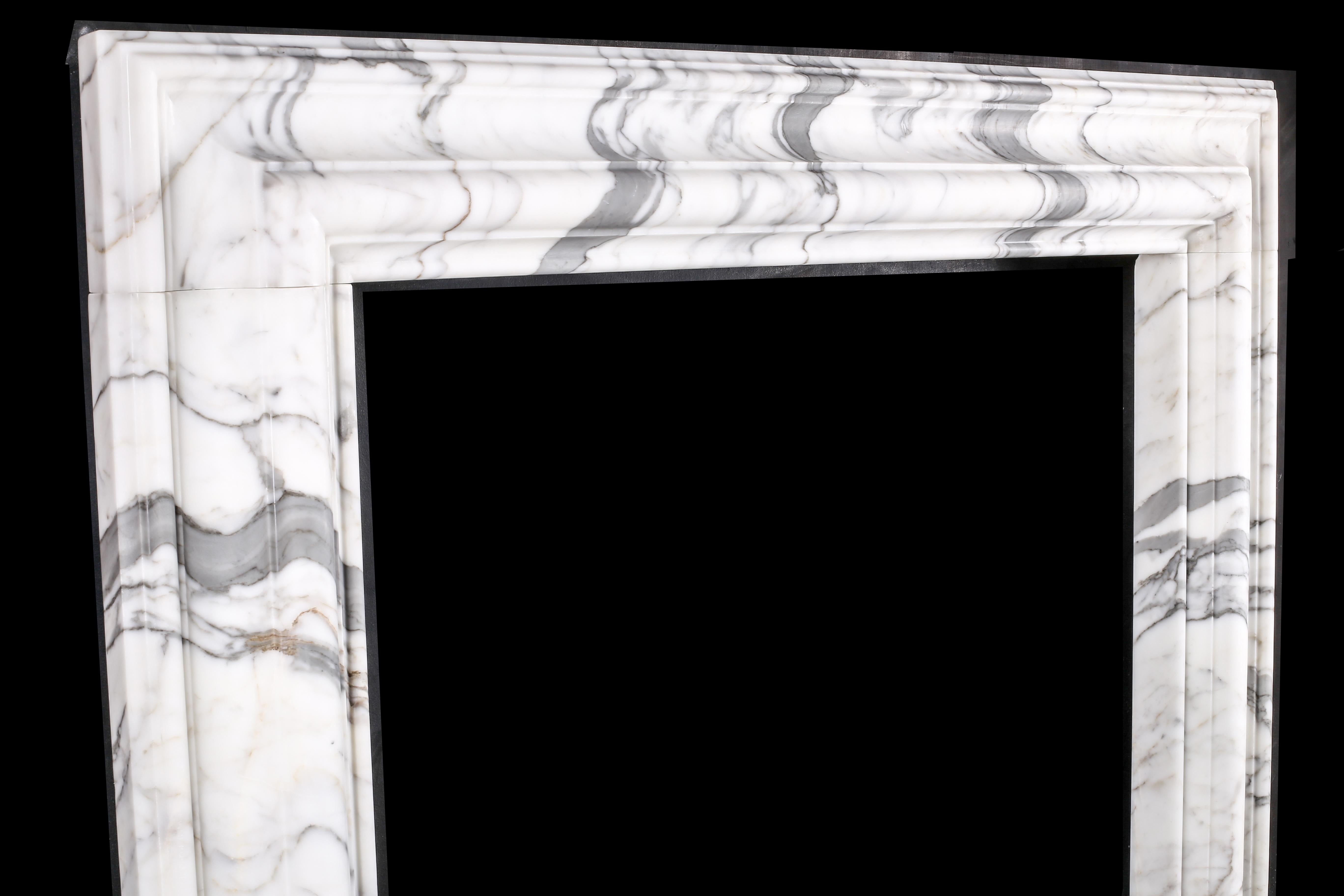 Baroque Bolection Fireplace Mantle in Italian White Statuary Marble 5 In Excellent Condition For Sale In London, GB