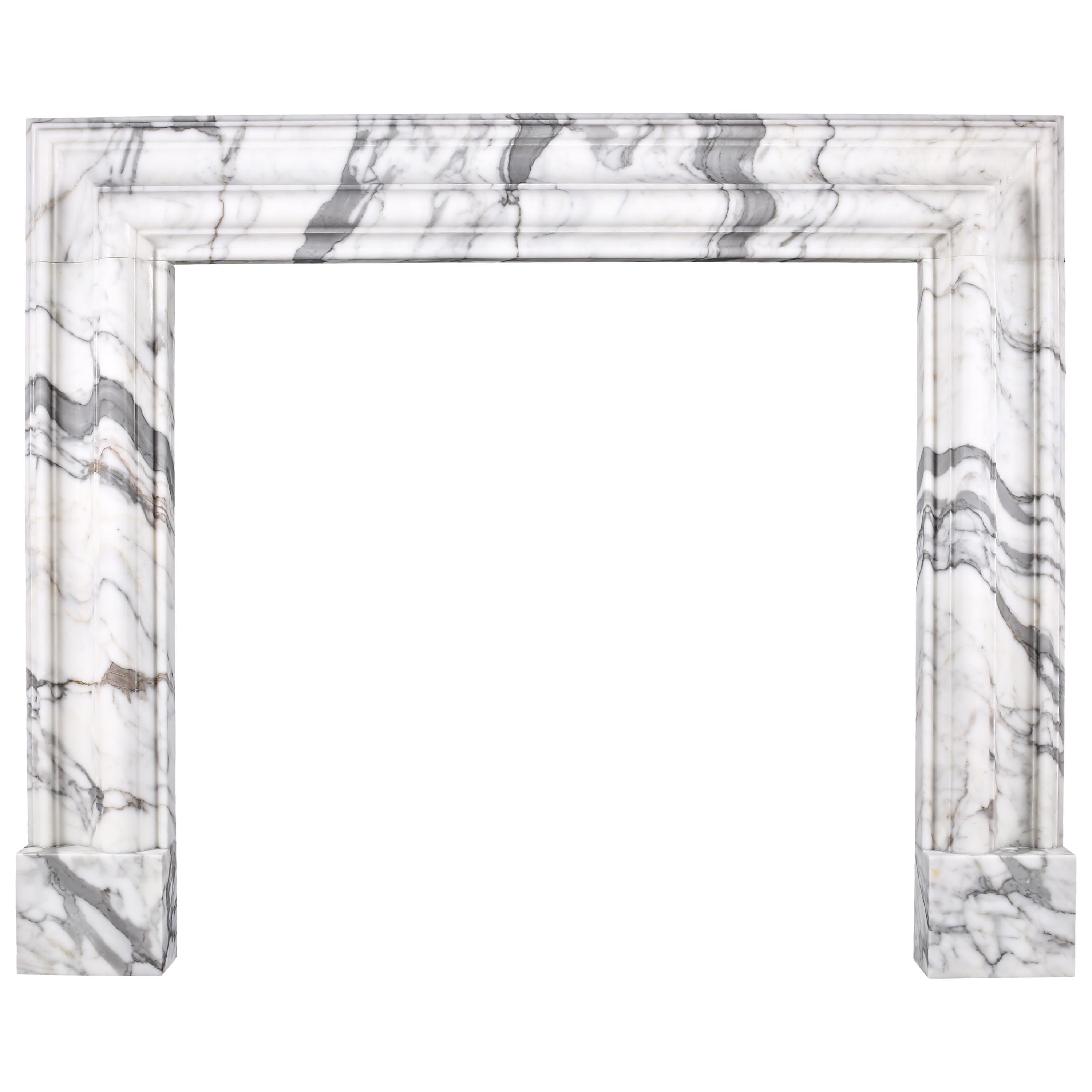 Baroque Bolection Fireplace Mantle in Italian White Statuary Marble 5 For Sale