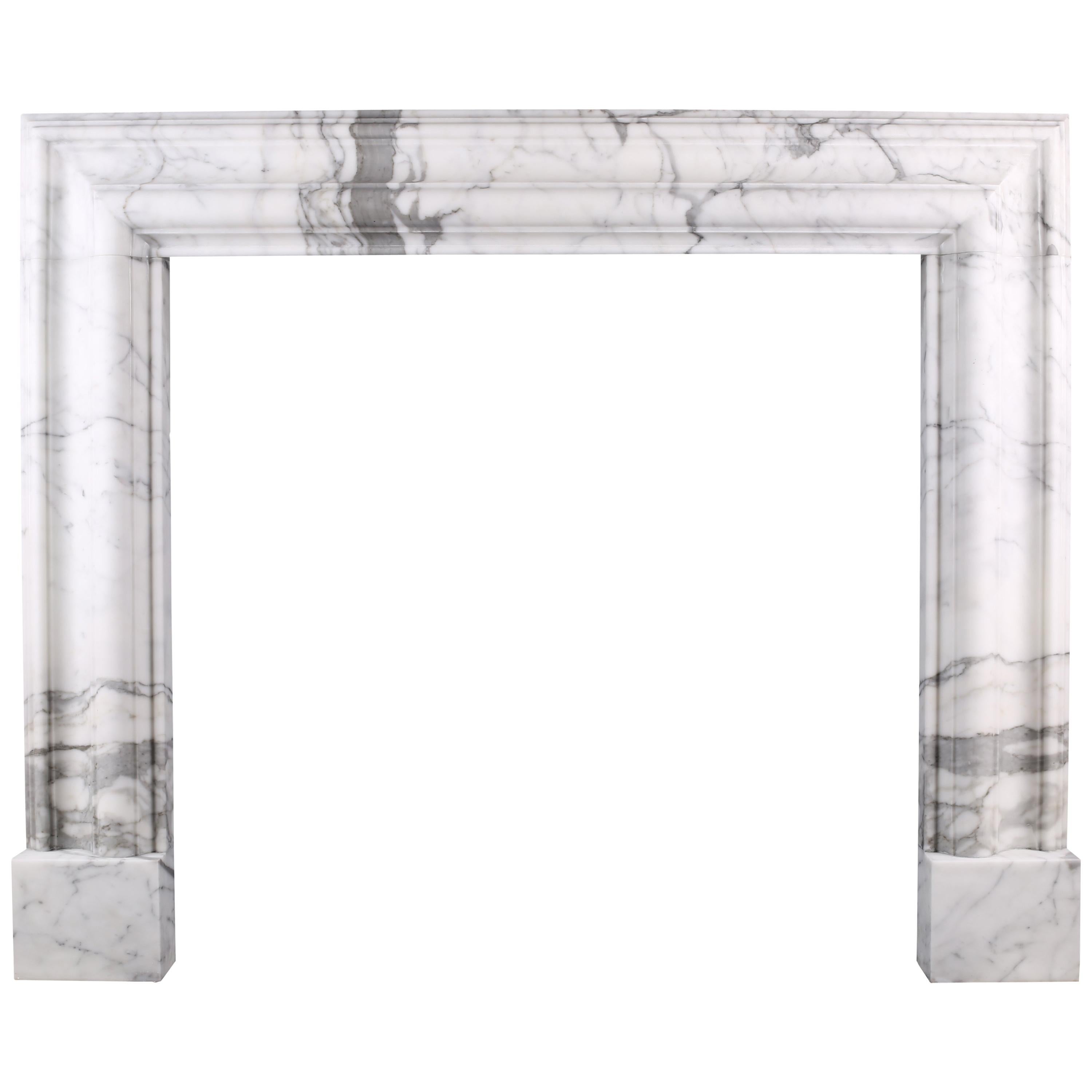 Baroque Bolection Fireplace Surround in Italian White Statuary Marble Fireplace2 For Sale