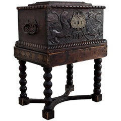 Baroque Box with Interior Paint on Stand, Origin Norway, Dated 1760