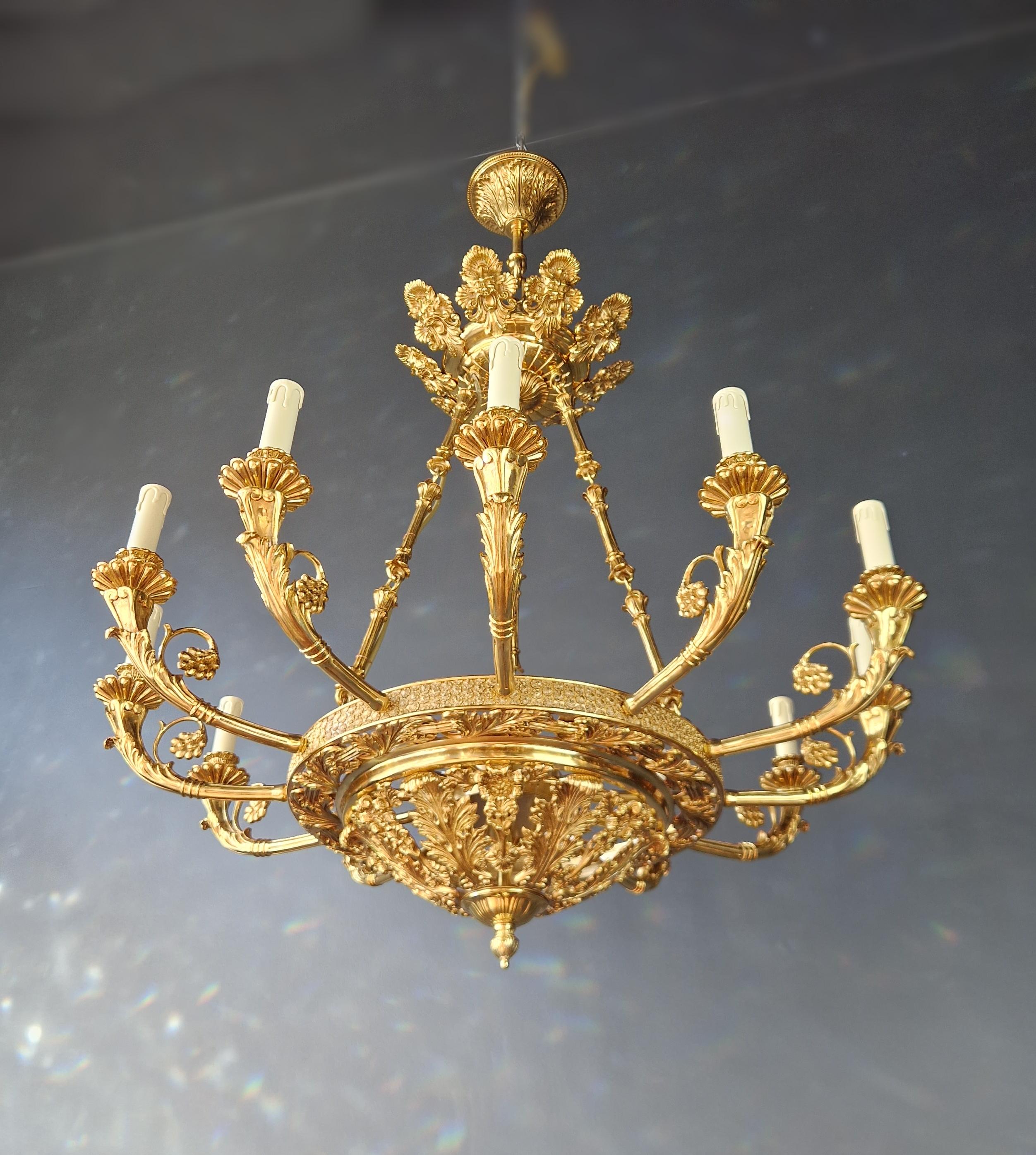 Baroque Brass Empire Chandelier Crystal Lustre Lamp Antique Gold In New Condition For Sale In Berlin, DE