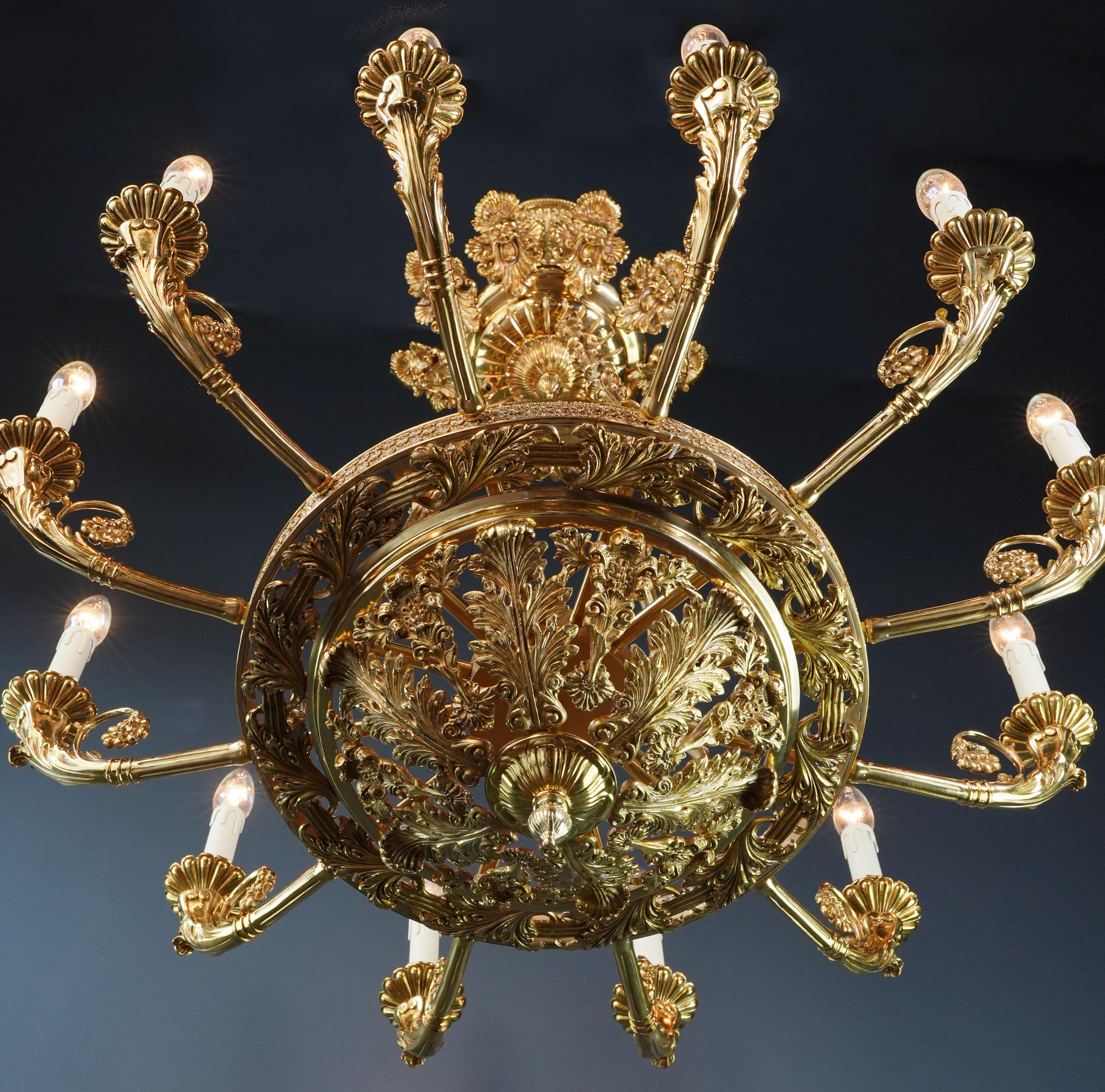 Contemporary Baroque Brass Empire Chandelier Crystal Lustre Lamp Antique Gold For Sale