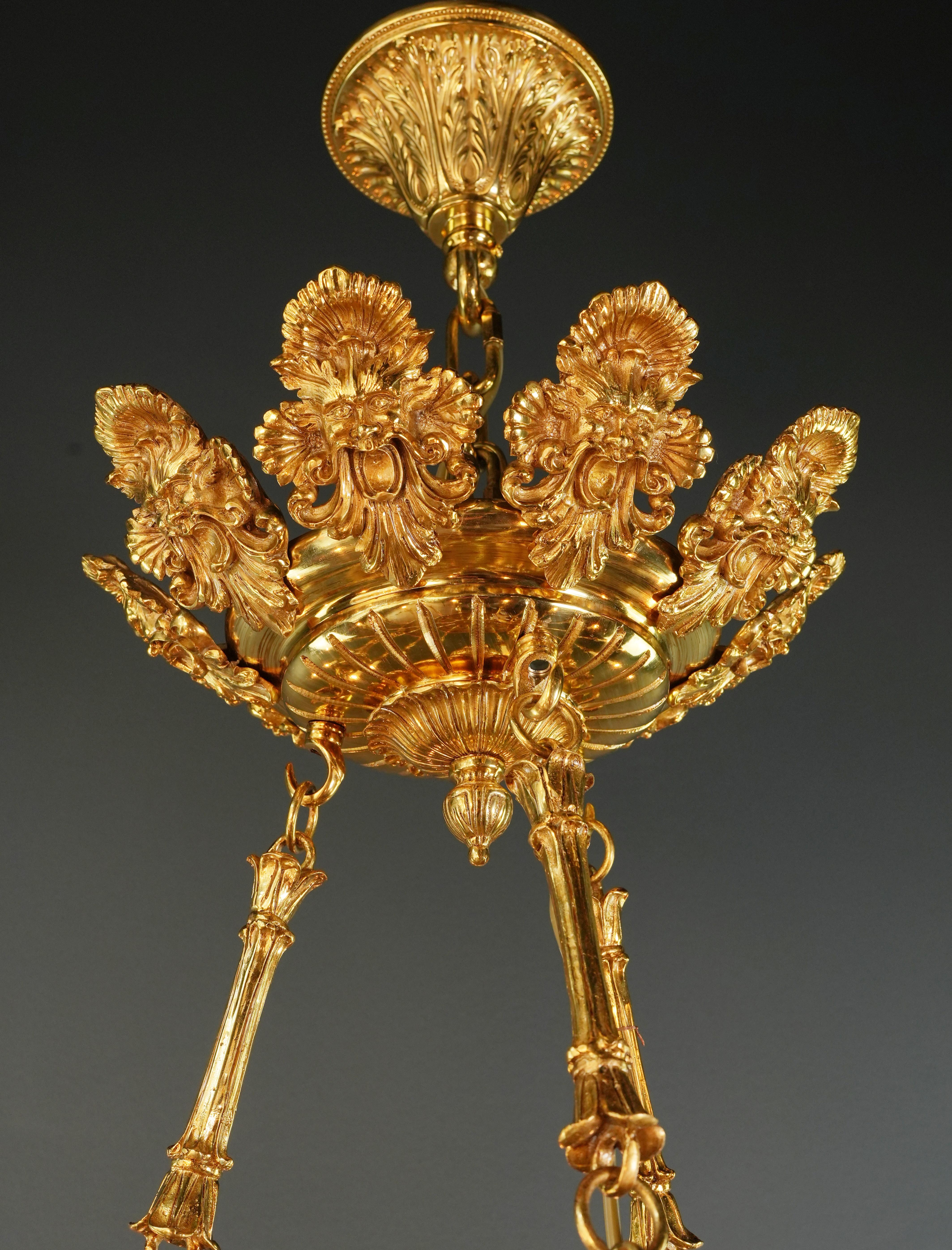 Lustre Empire baroque laiton lustre cristal lustre or antique en vente 6