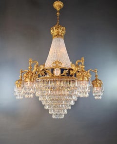 Baroque Brass Empire Chandelier Rock Crystal Lustre Lamp Antique Gold Swan