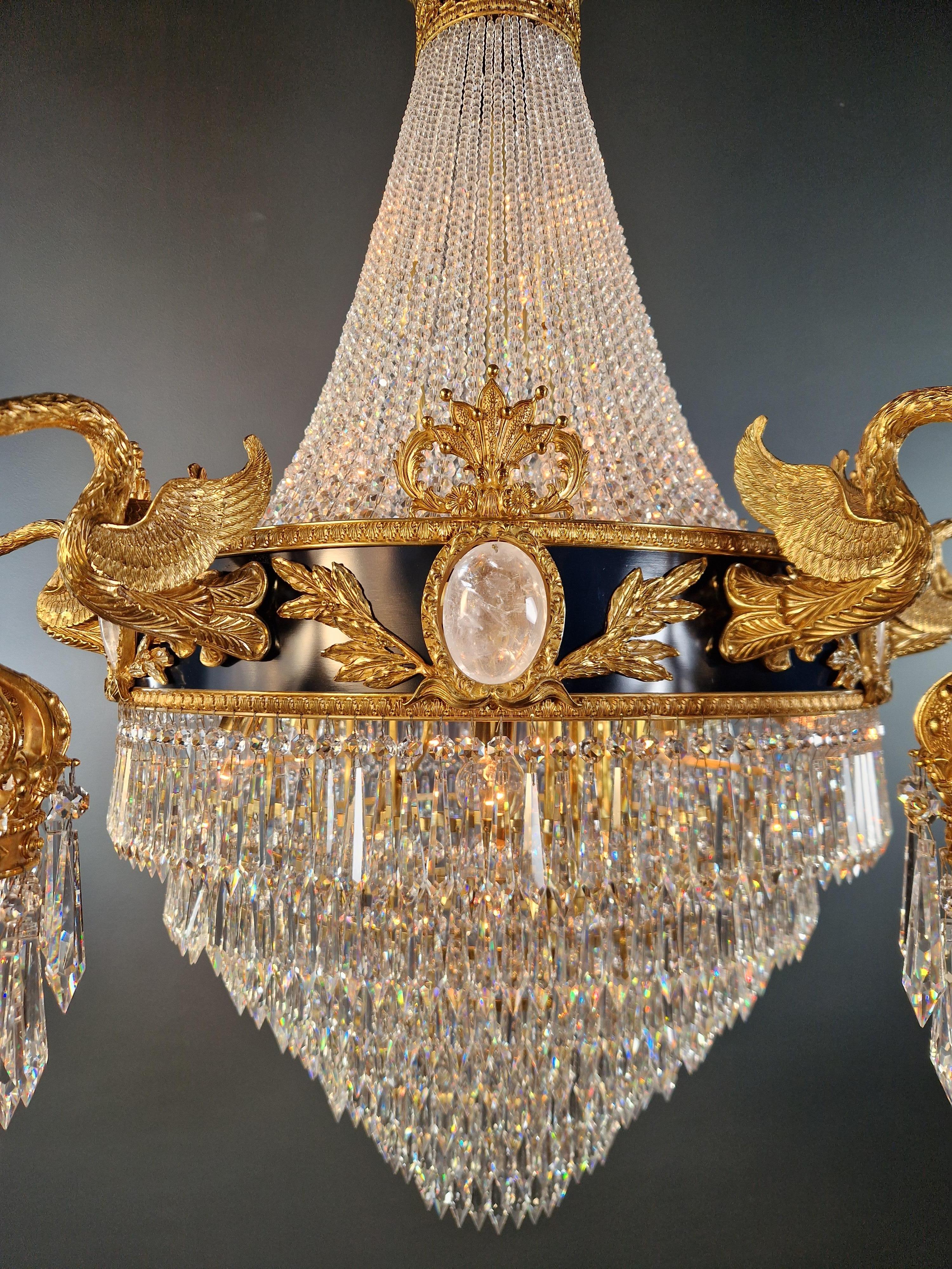 Barock Messing Empire Kronleuchter Bergkristall Lüster Lampe Antique Gold Swan im Zustand „Neu“ im Angebot in Berlin, DE