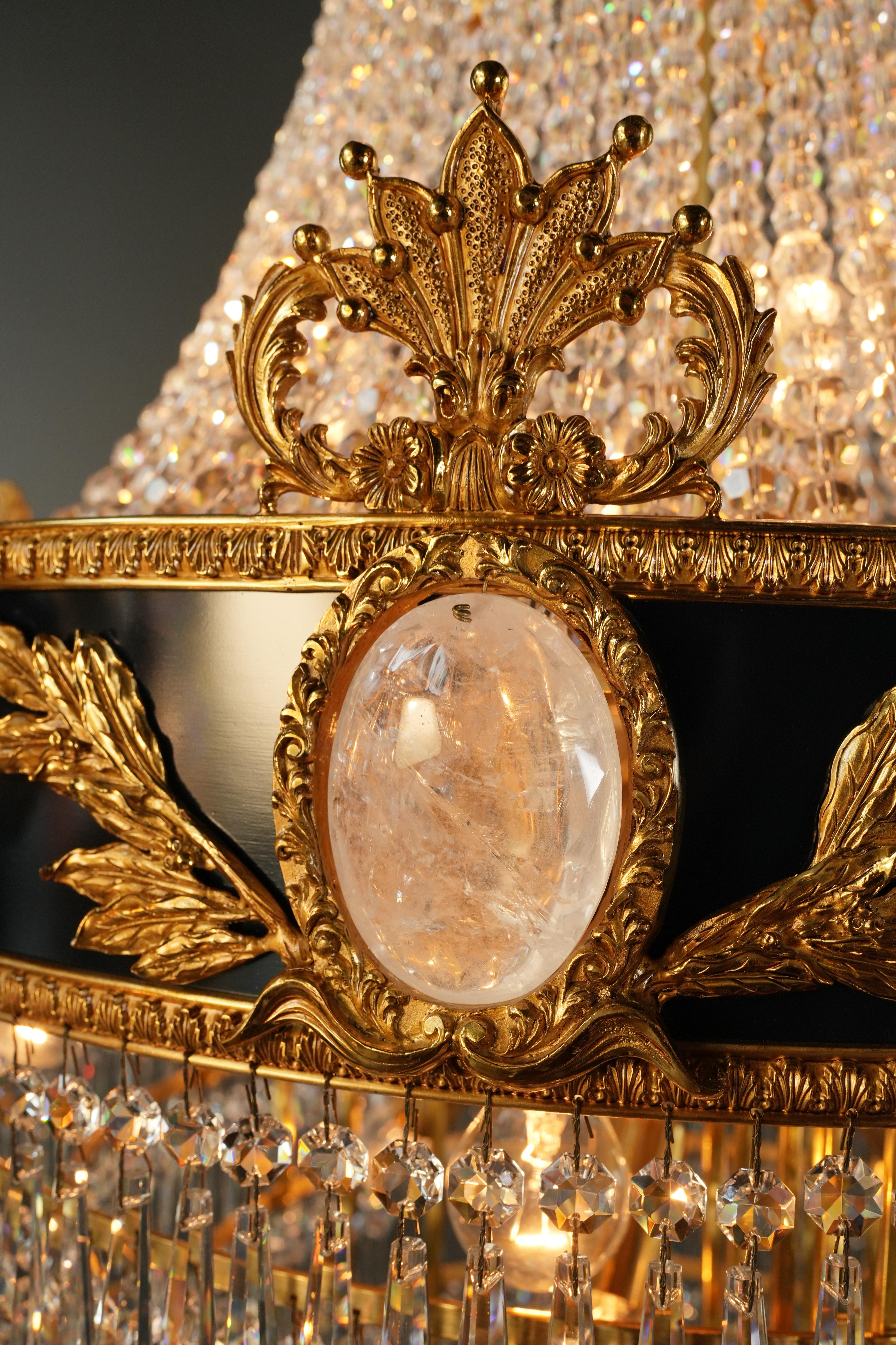 Baroque Brass Empire Chandelier Rock Crystal Lustre Lamp Antique Gold Swan For Sale 3